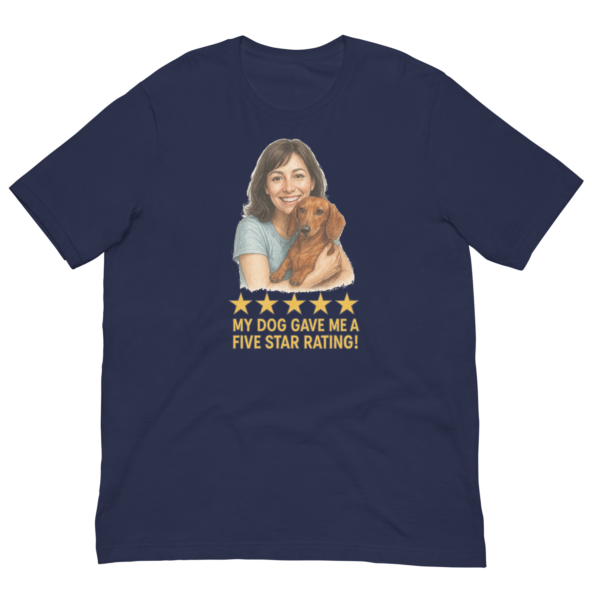 Brunette Woman with Dachshund graphic tee - navy
