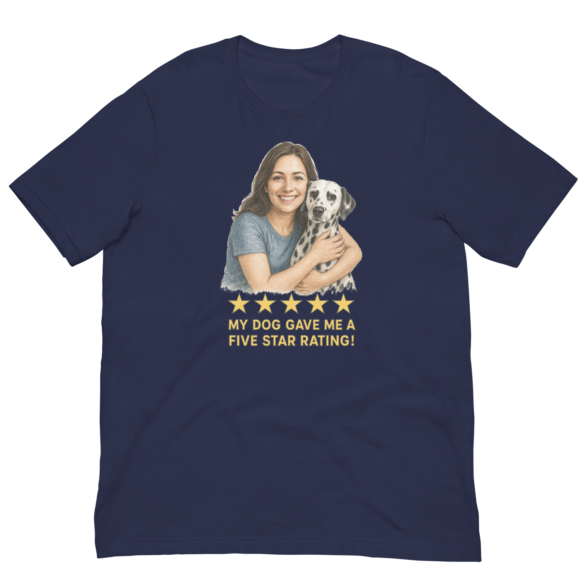 Brunette Woman with Dalmatian graphic tee - navy