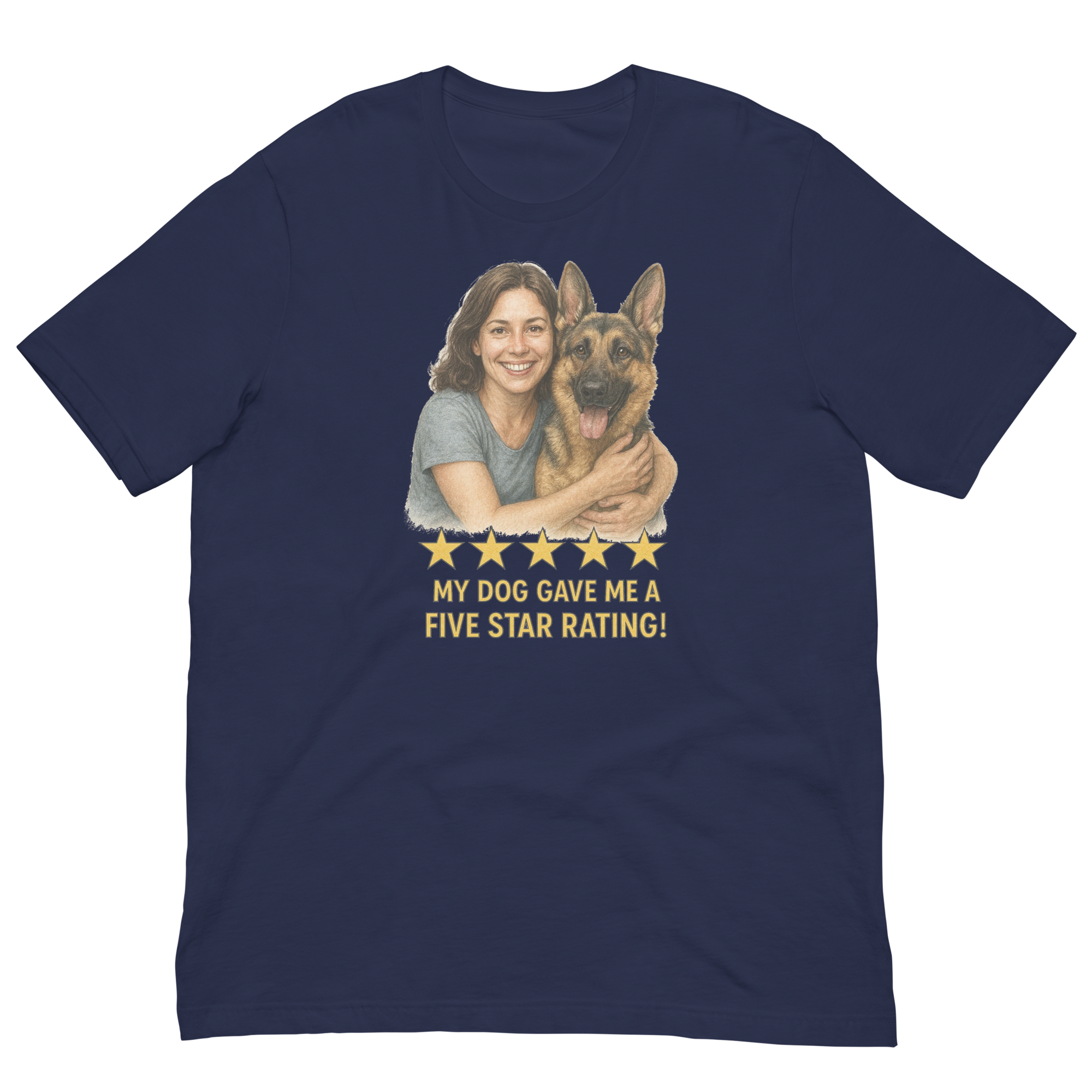 Brunette Woman with German Shepherd graphic tee - navy