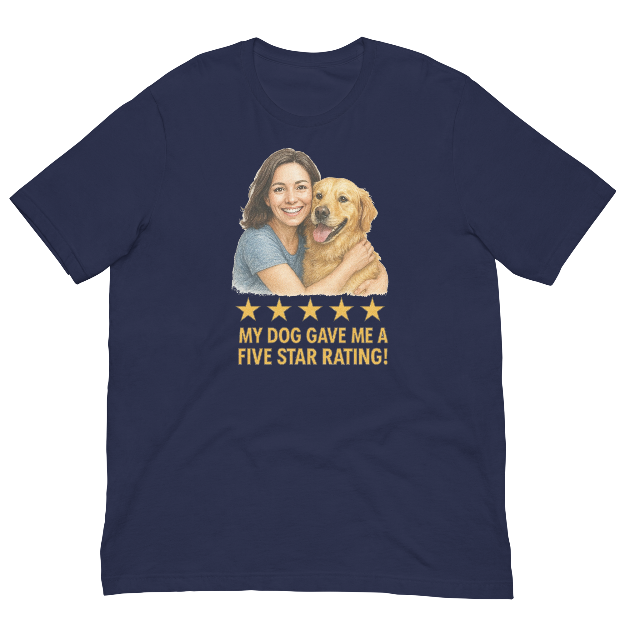 Brunette Woman with Golden Retriever graphic tee - navy