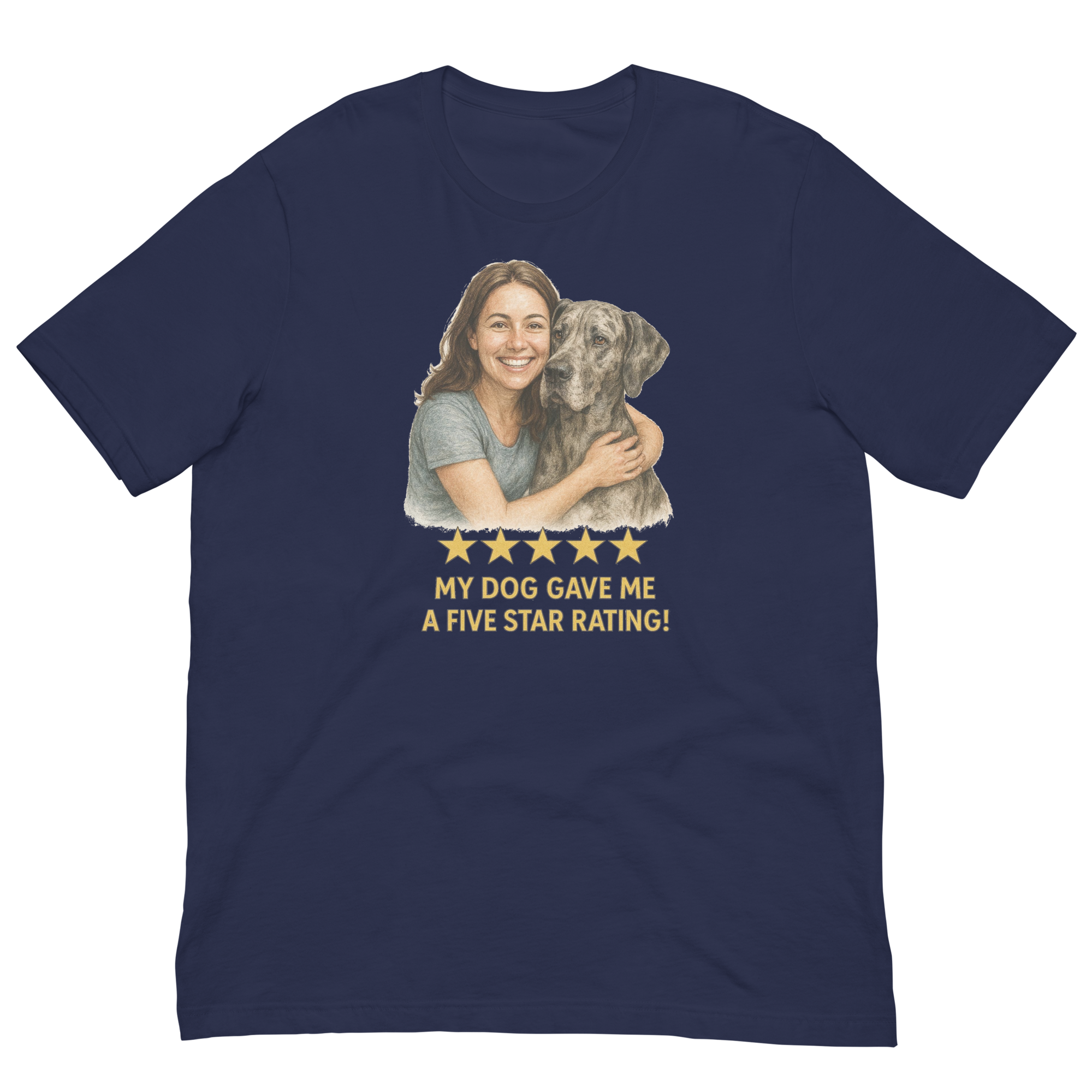 Brunette Woman with Great Dane graphic tee - navy
