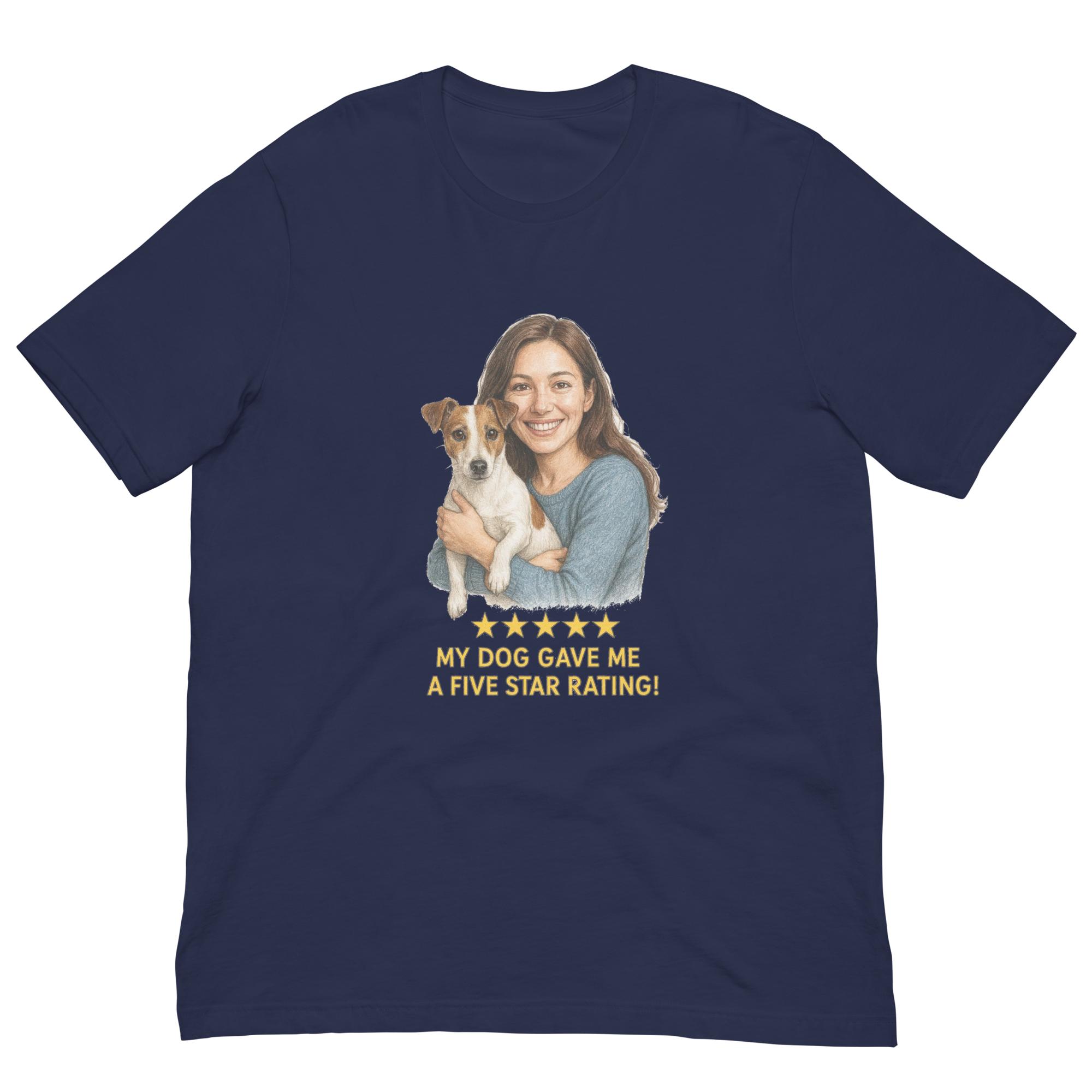 Brunette Woman with Jack Russell Terrier graphic tee - navy