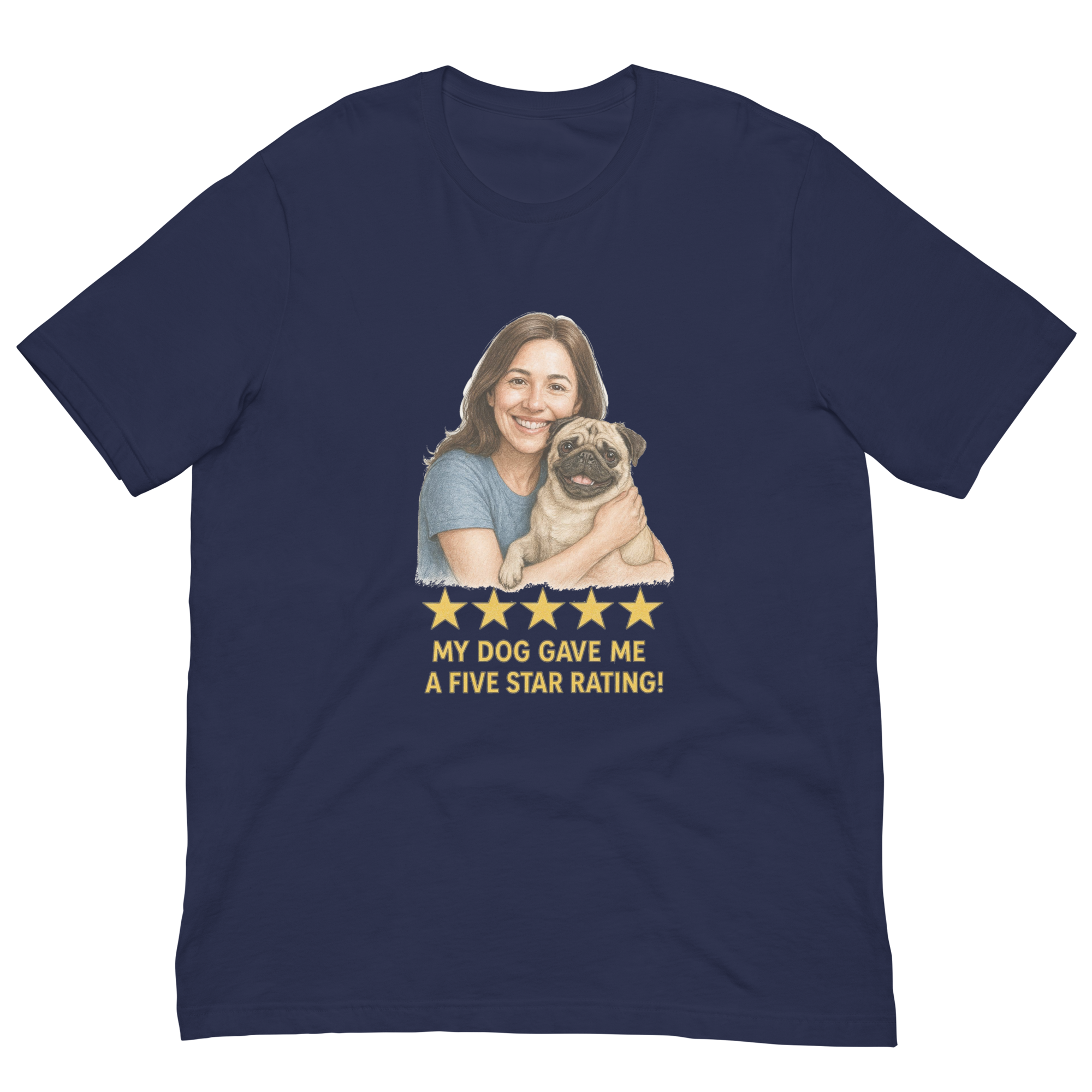 Brunette Woman with Pug graphic tee - navy