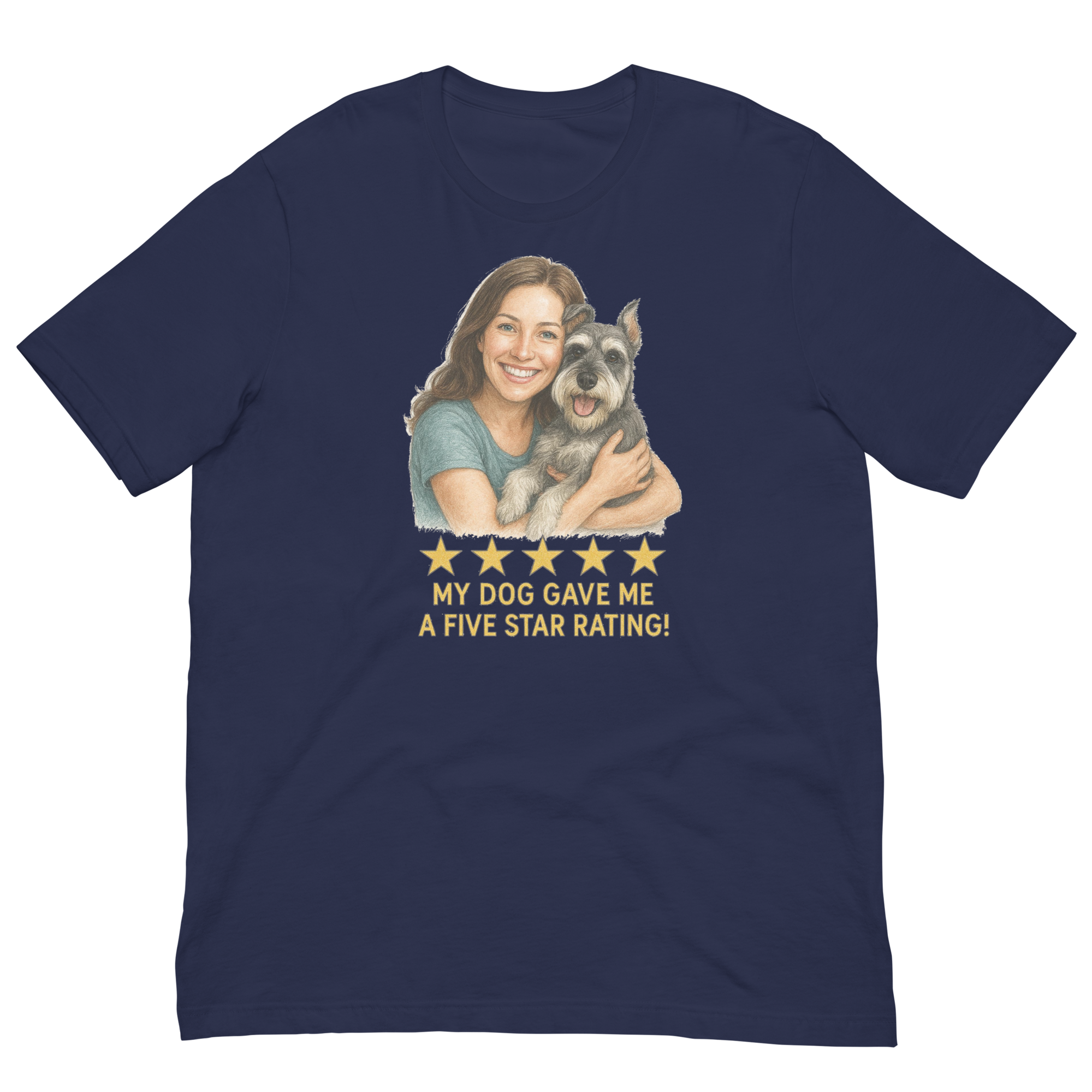 Brunette Woman with Schnauzer graphic tee - navy
