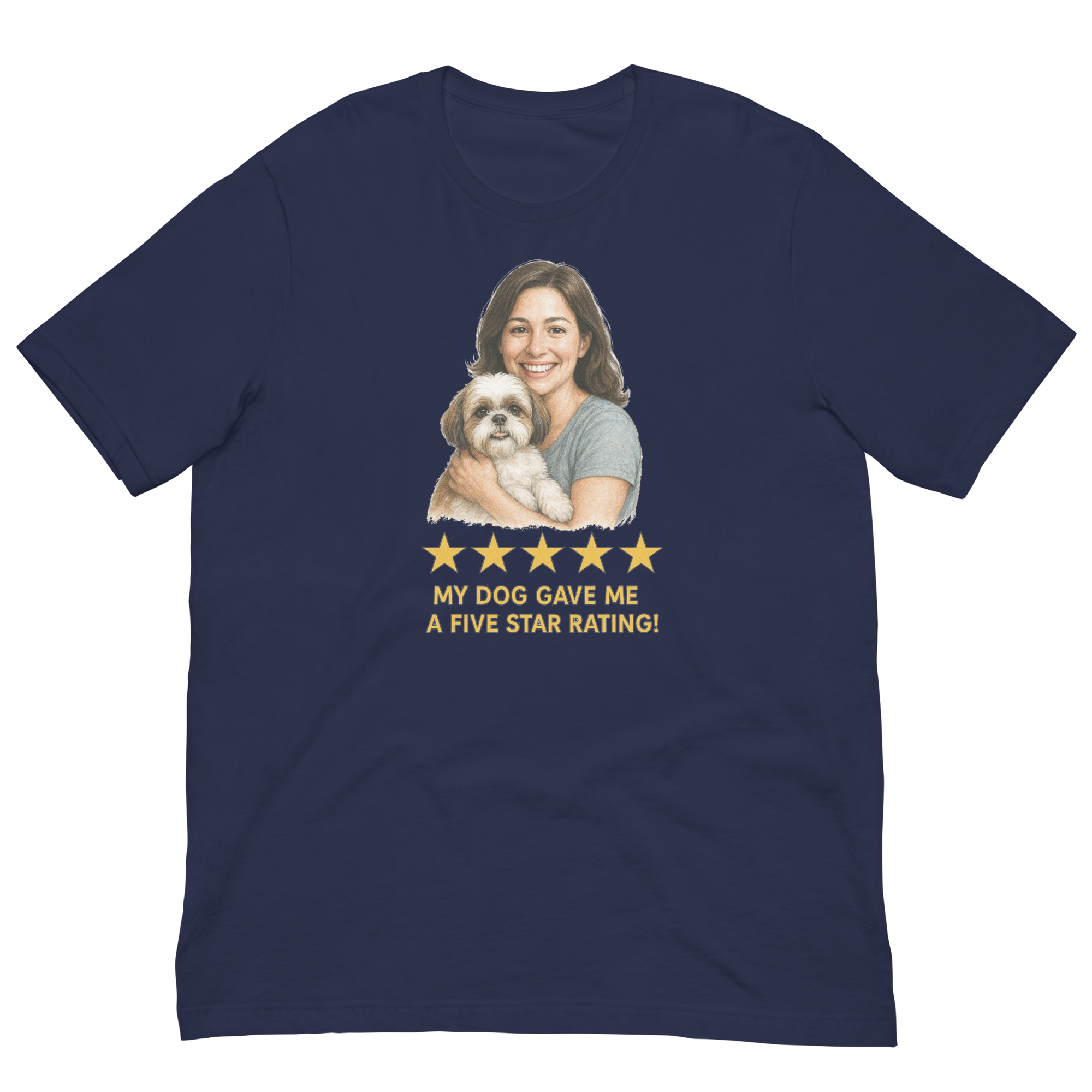 Brunette Woman with Shih Tzu graphic tee - navy