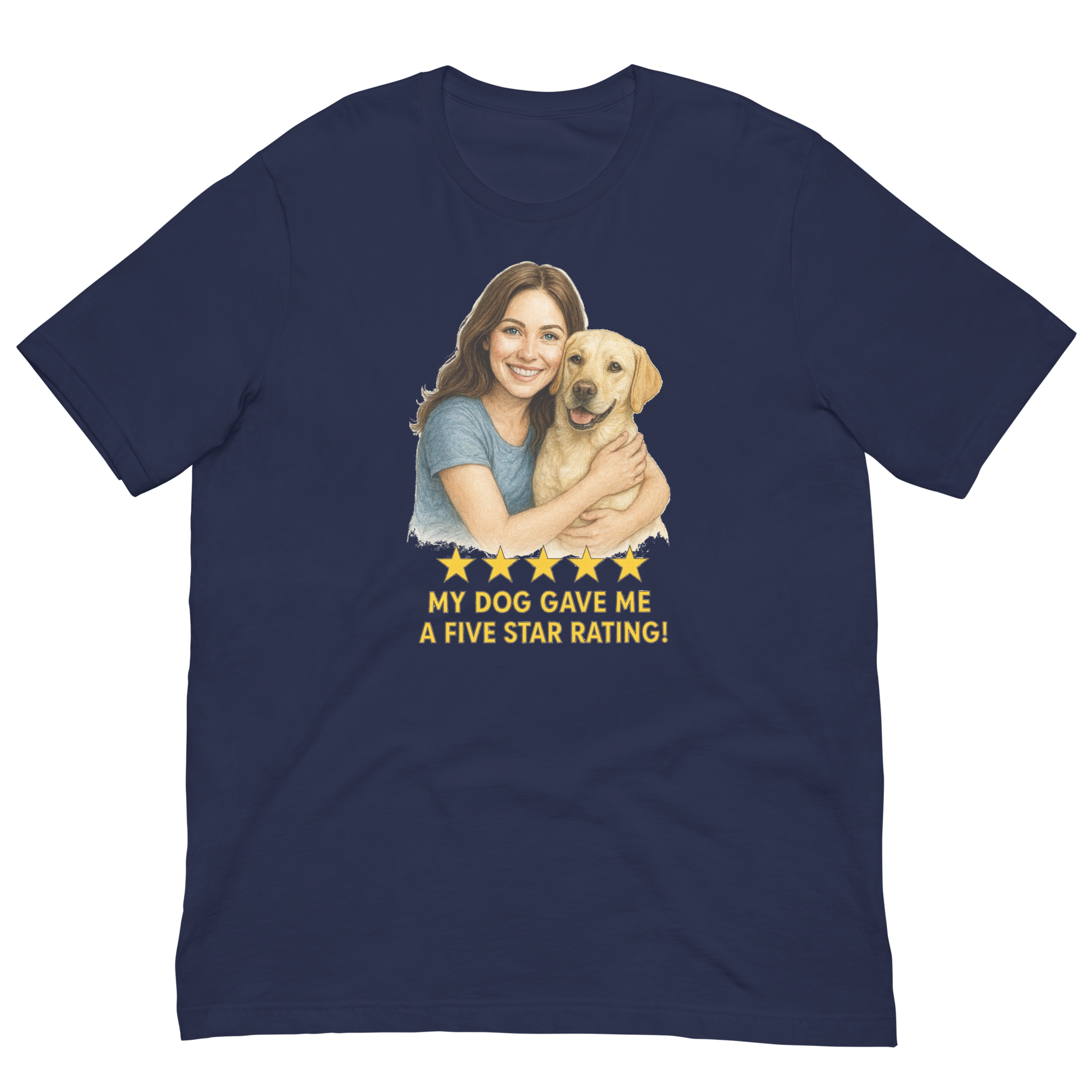 Brunette Woman with Yellow Labrador graphic tee - navy