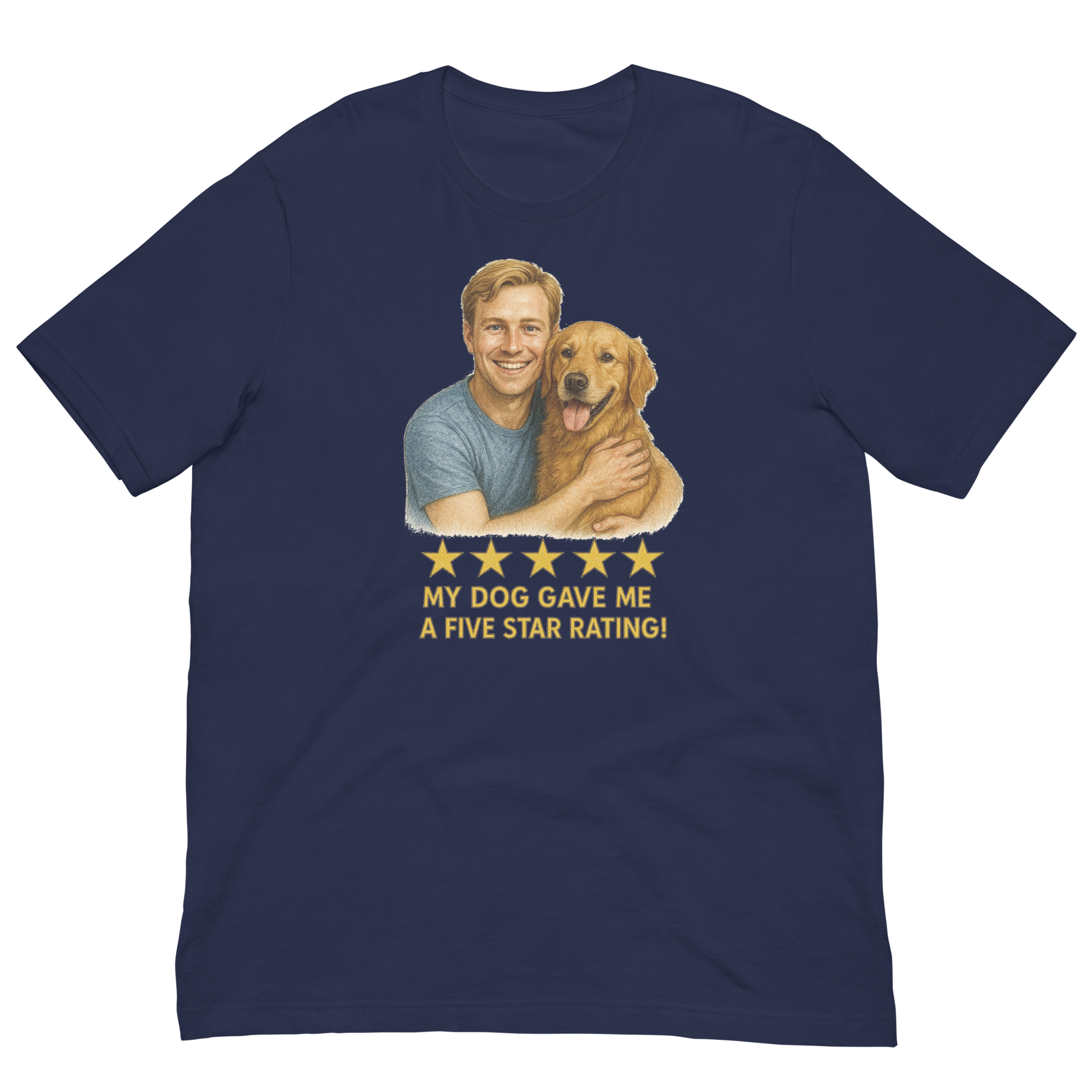 Blonde Man with Golden Retriever graphic tee.