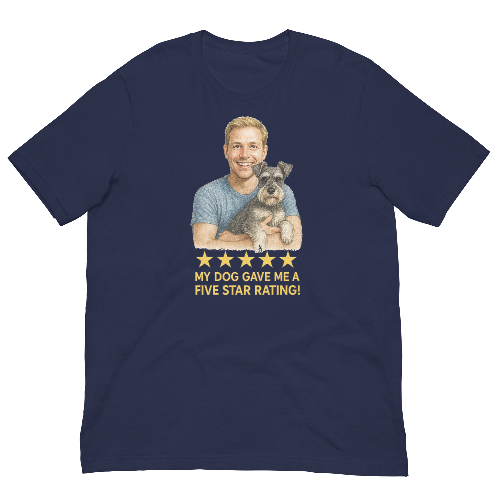 Blonde Man with Schnauzer graphic tee.