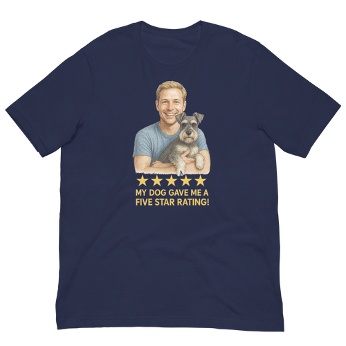 Blonde Man with Schnauzer graphic tee.