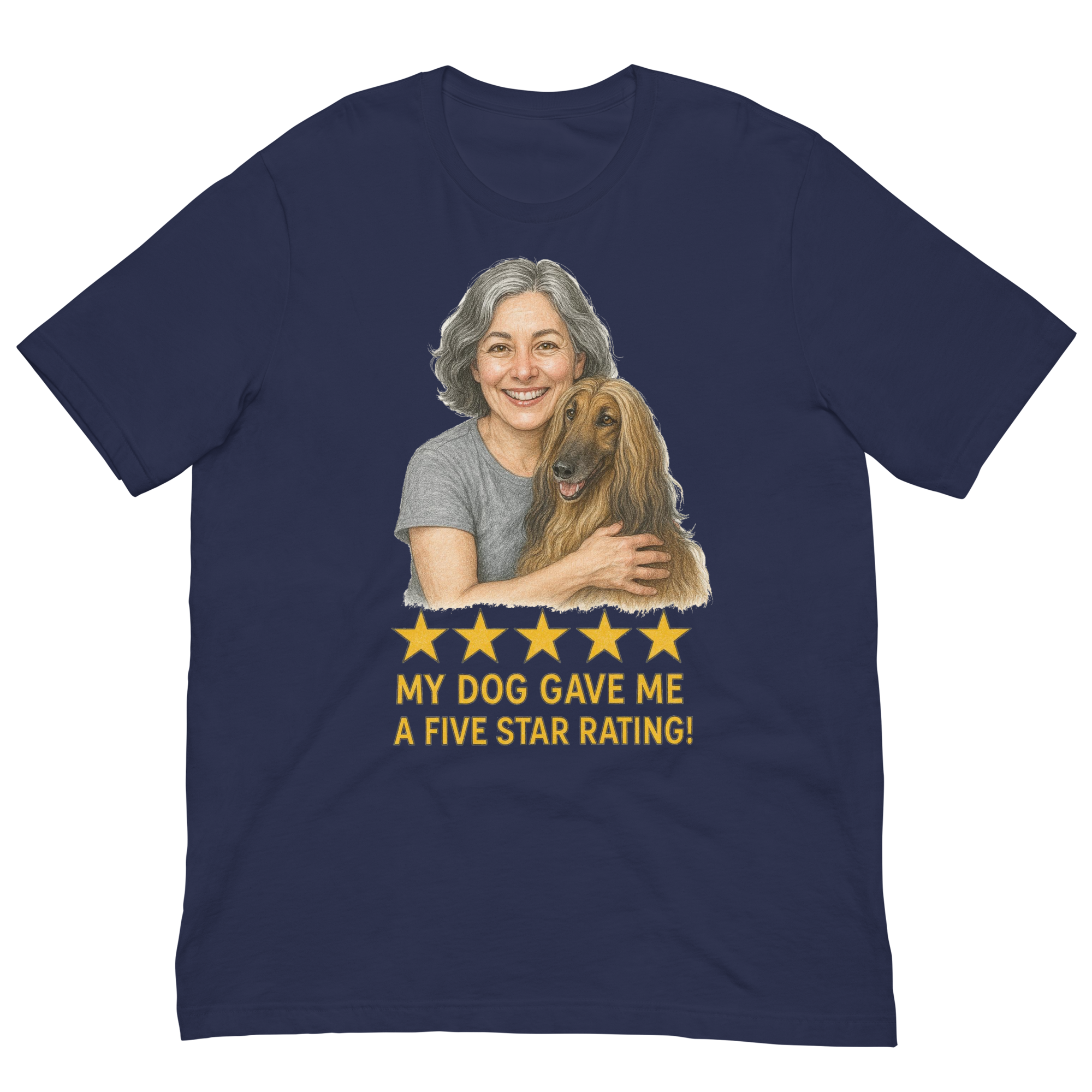 Salt & Pepper Woman with Afghan Hound graphic tee - navy