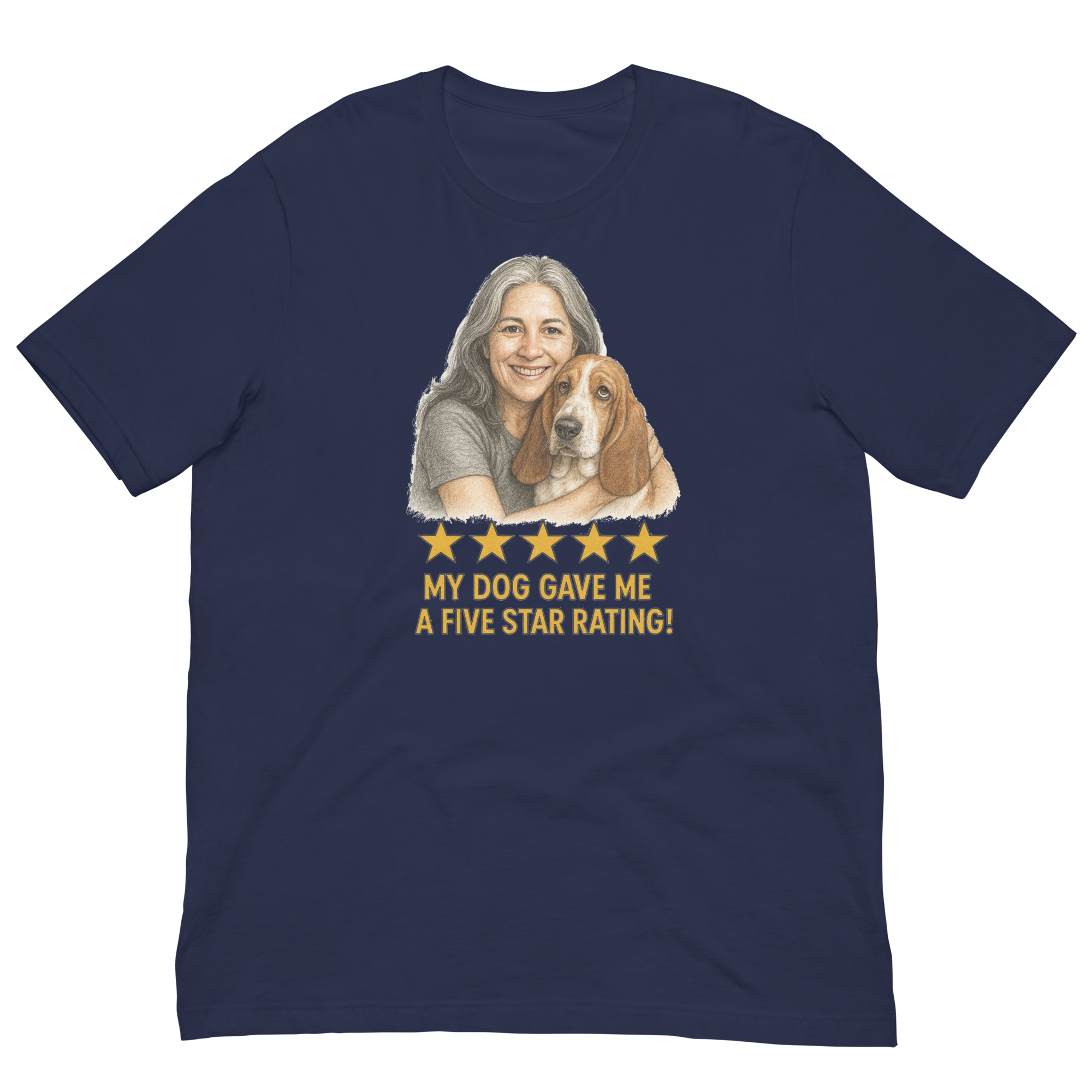 Salt & Pepper Woman with Basset Hound graphic tee - navy