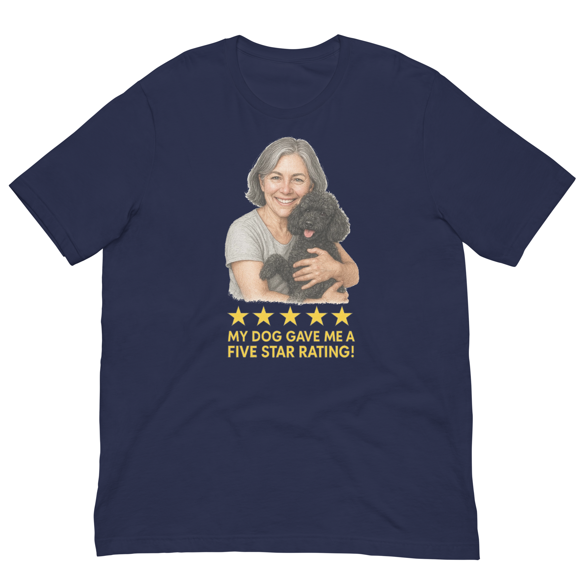 Salt & Pepper Woman with Black Poodle graphic tee - navy