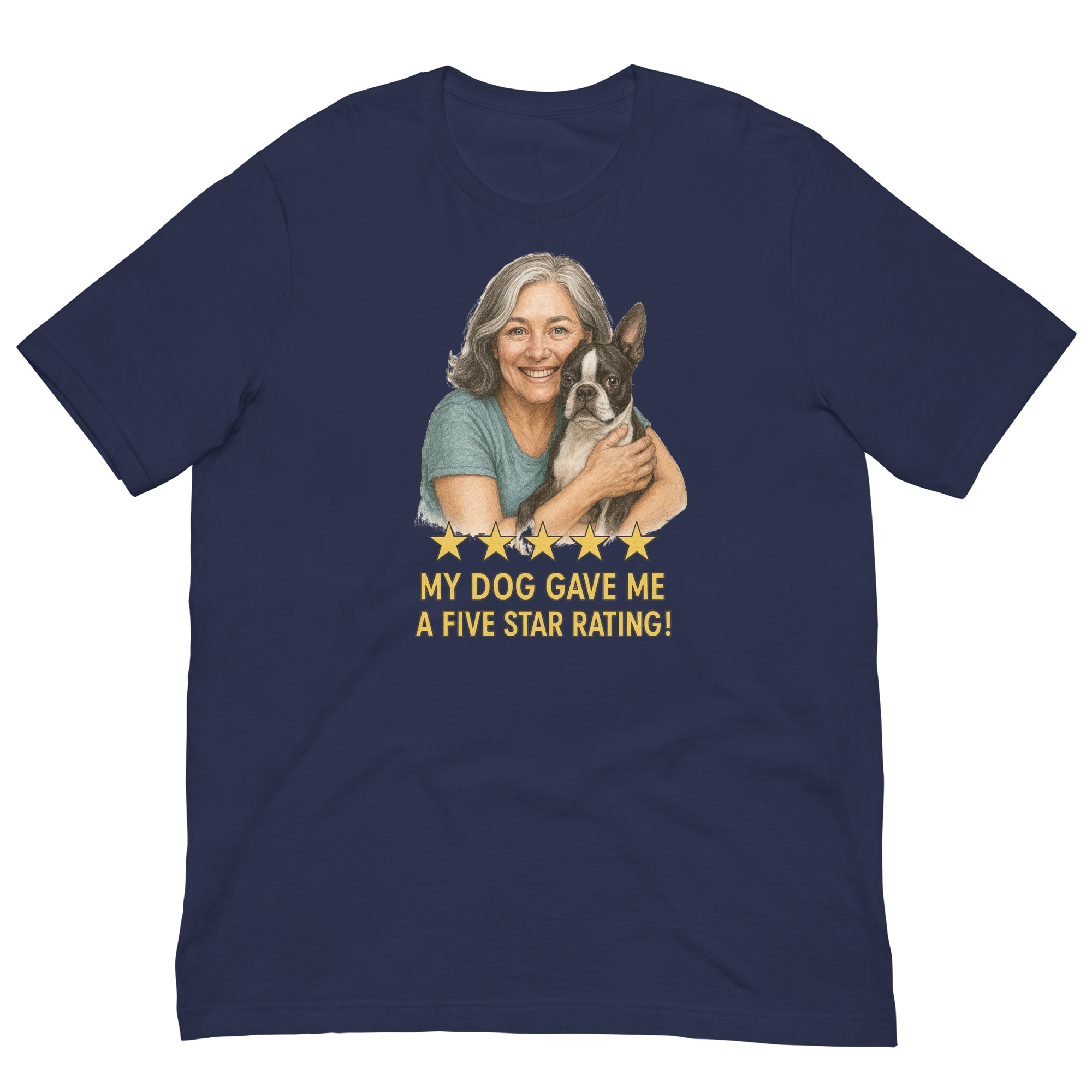 Salt & Pepper Woman with Boston Terrier graphic tee - navy