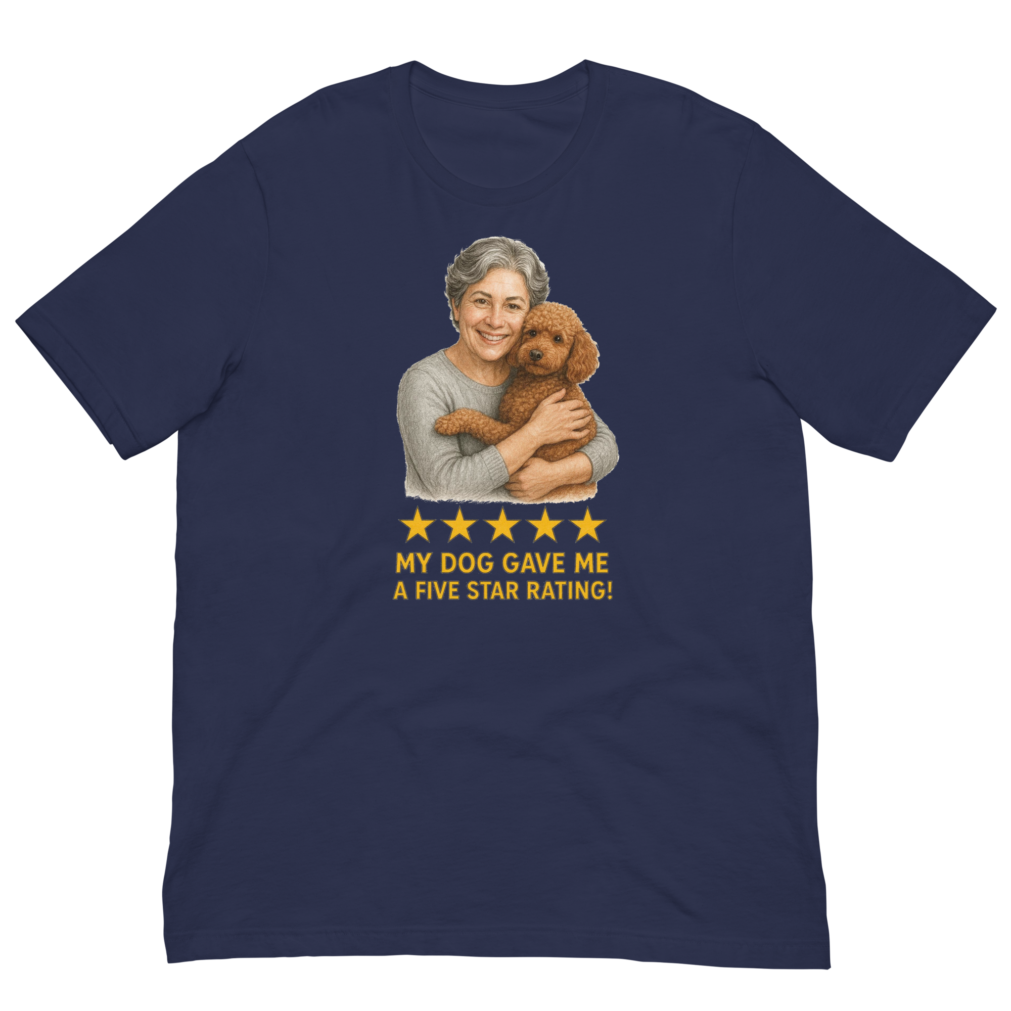 Salt & Pepper Woman with Brown Poodle graphic tee - navy