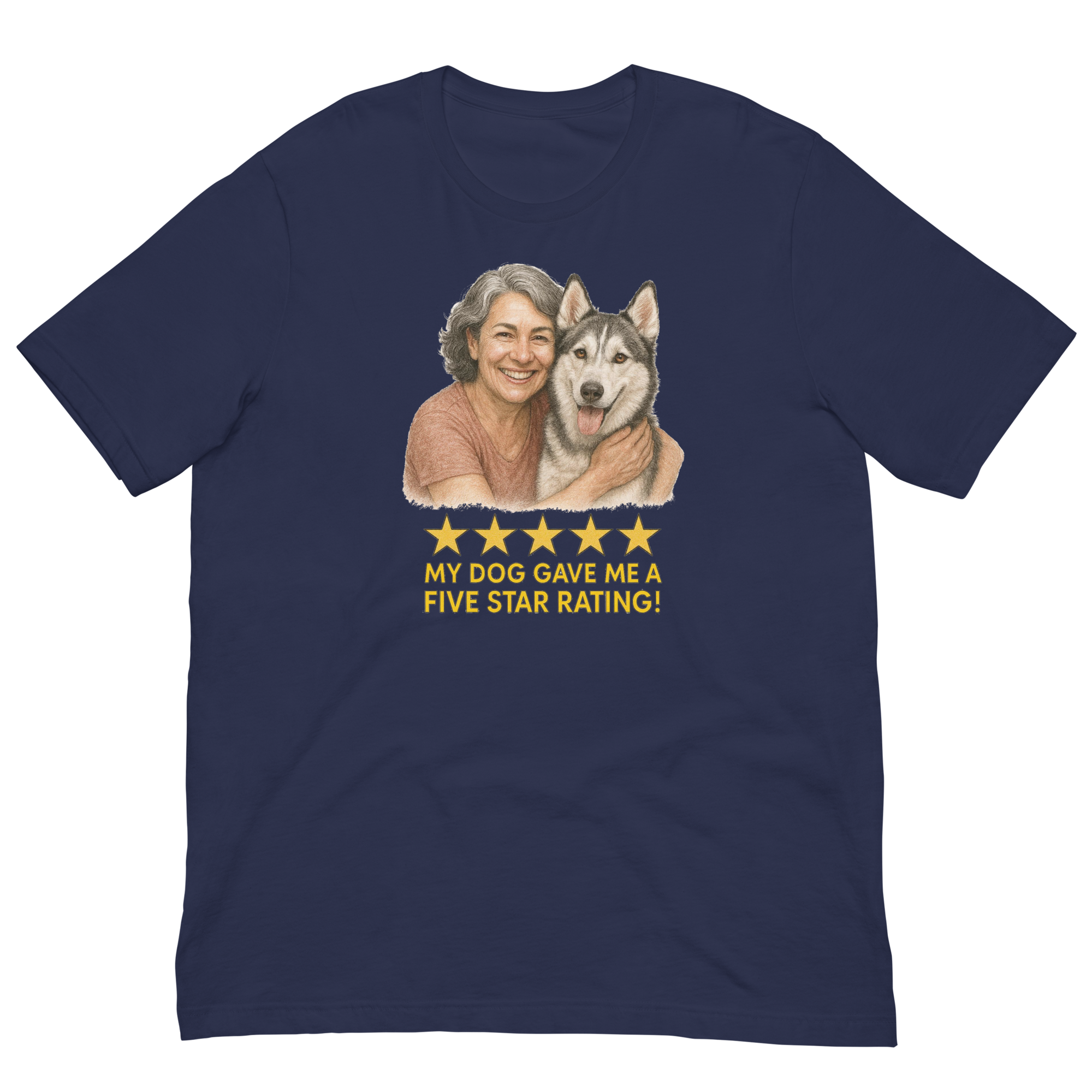 Salt & Pepper Woman with Alaskan Husky graphic tee - navy