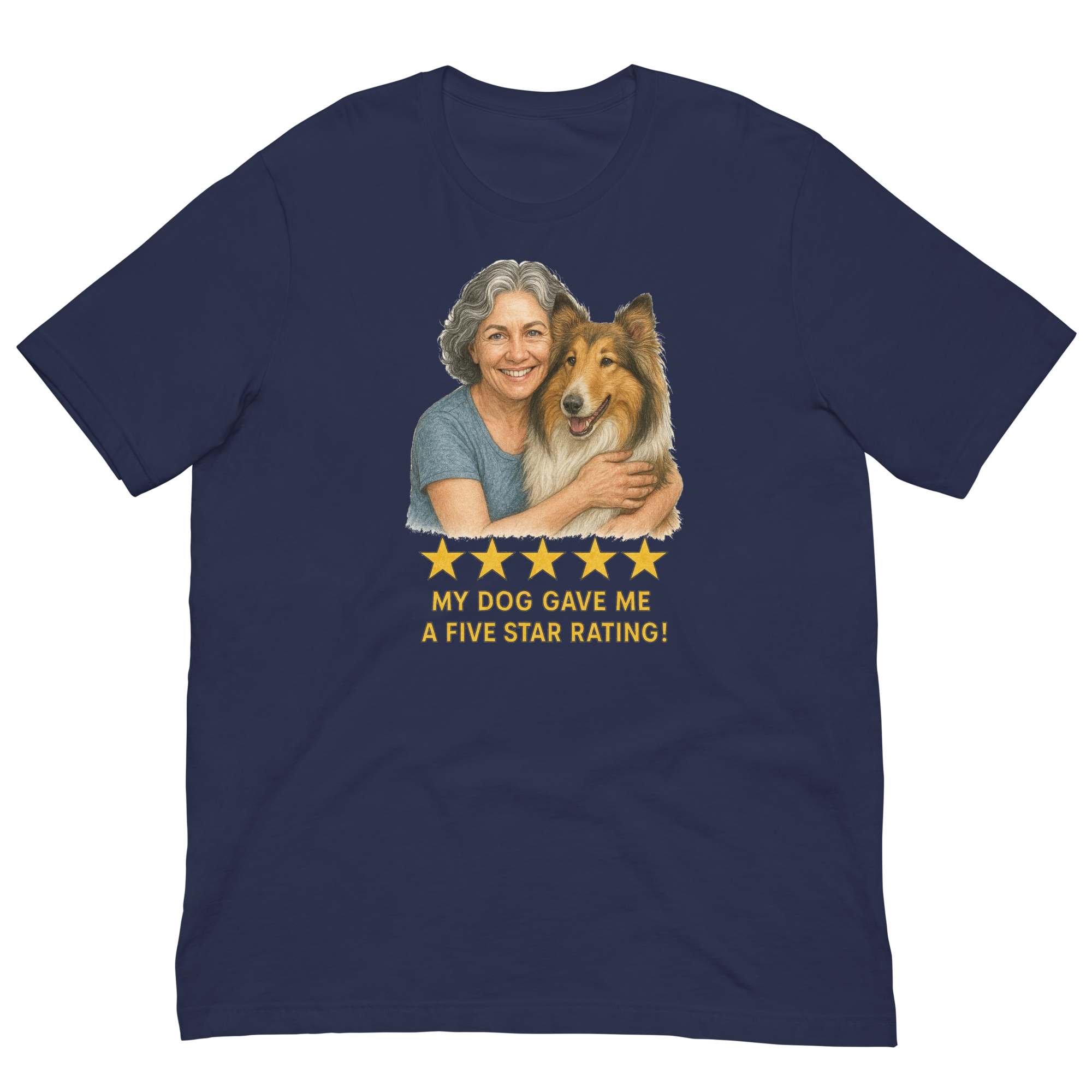 Salt & Pepper Woman with Collie graphic tee - navy