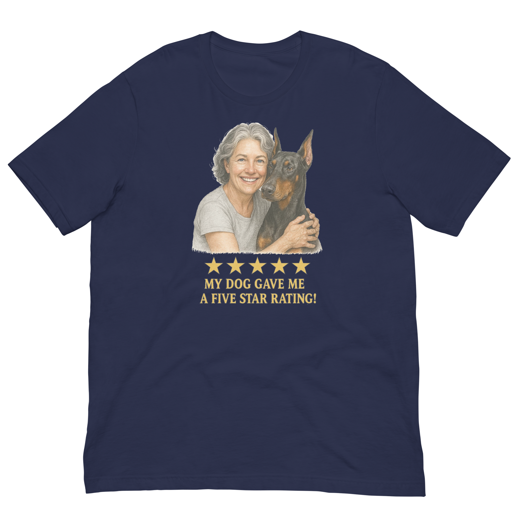 Salt & Pepper Woman with Doberman Pinscher graphic tee - navy