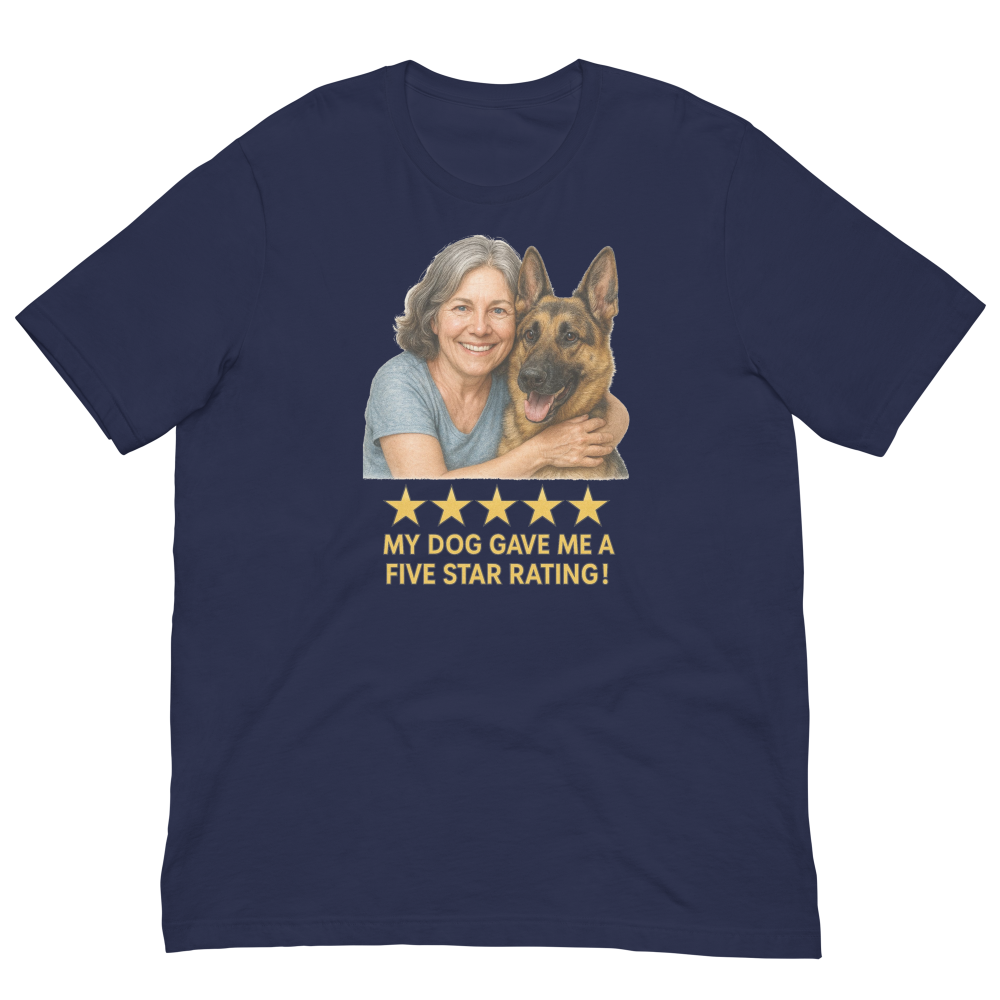 Salt & Pepper Woman with German Shepherd graphic tee - navy