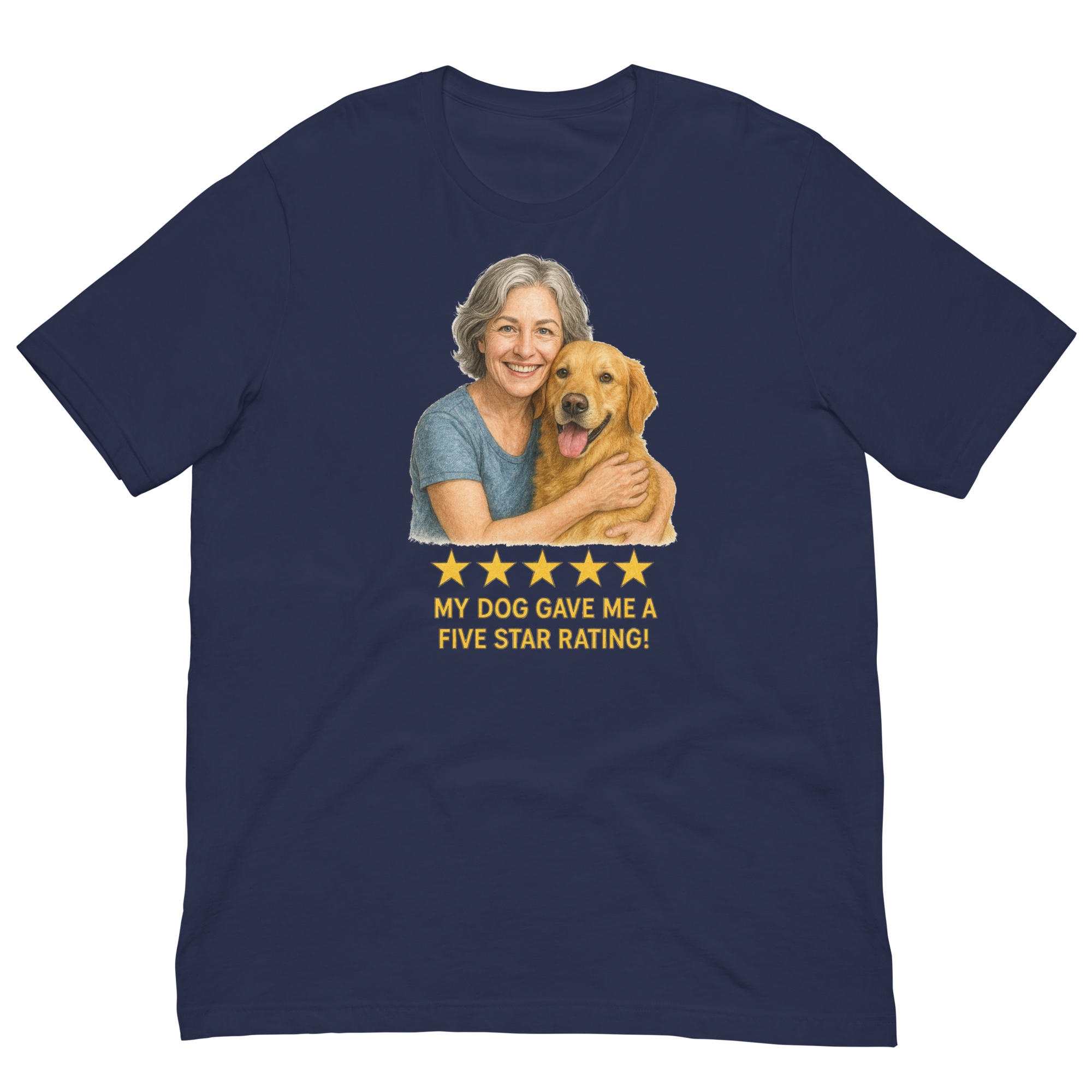 Salt & Pepper Woman with Golden Retriever graphic tee - navy