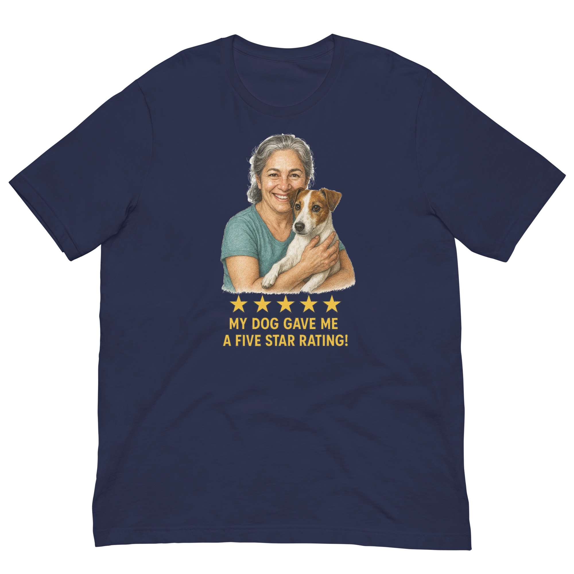 Salt & Pepper Woman with Jack Russell Terrier graphic tee - navy