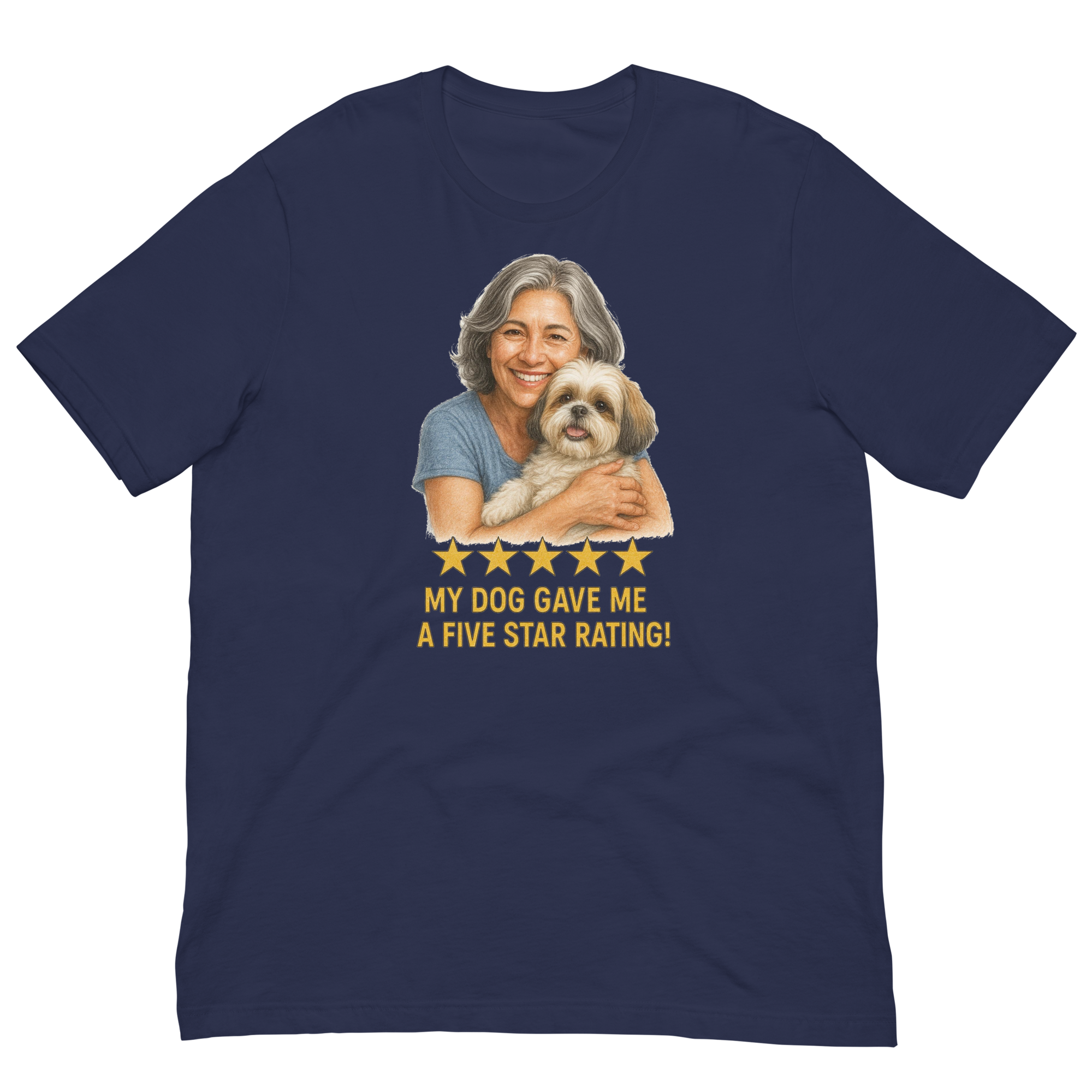 Salt & Pepper Woman with Shih Tzu graphic tee - navy