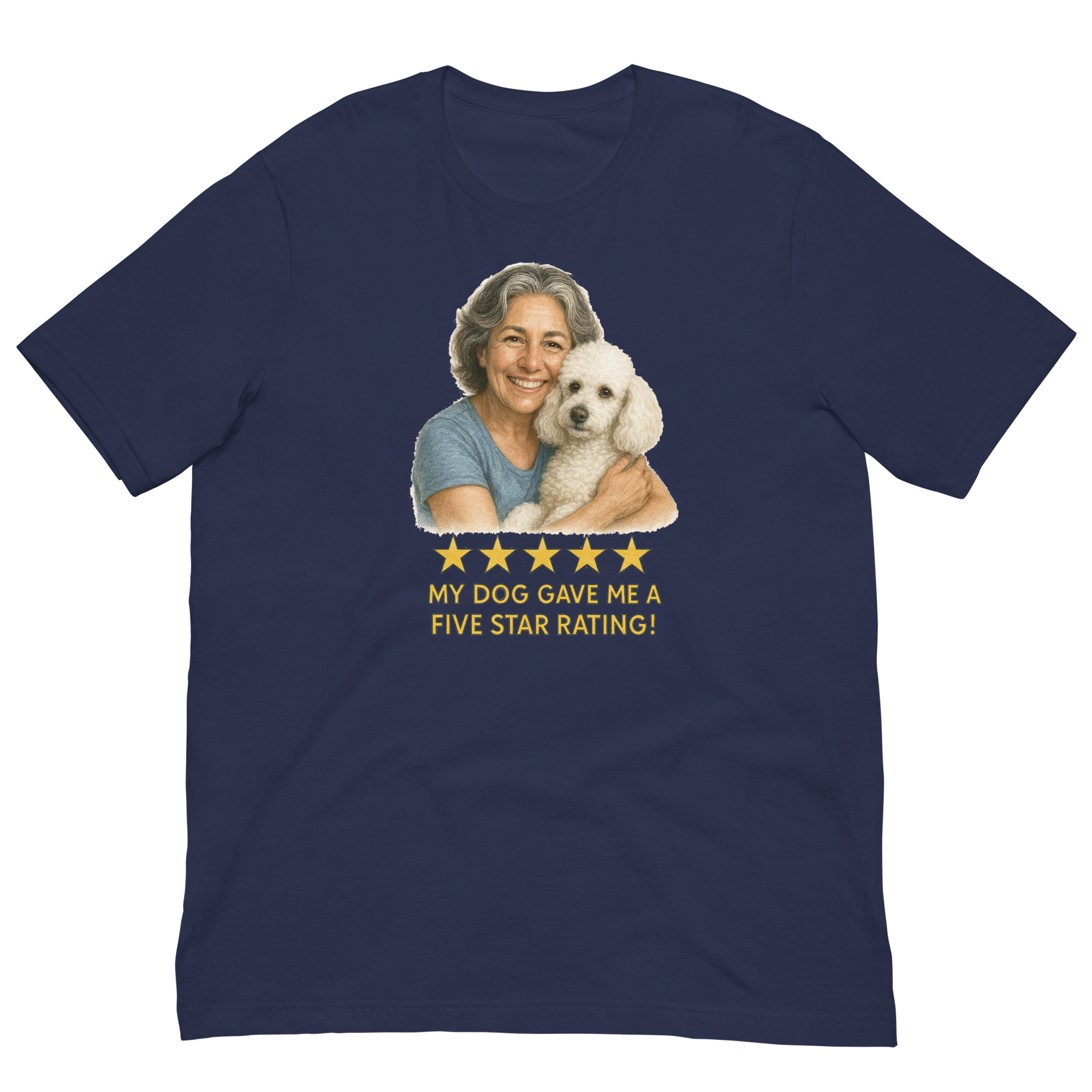 Salt & Pepper Woman with White Poodle graphic tee - navy