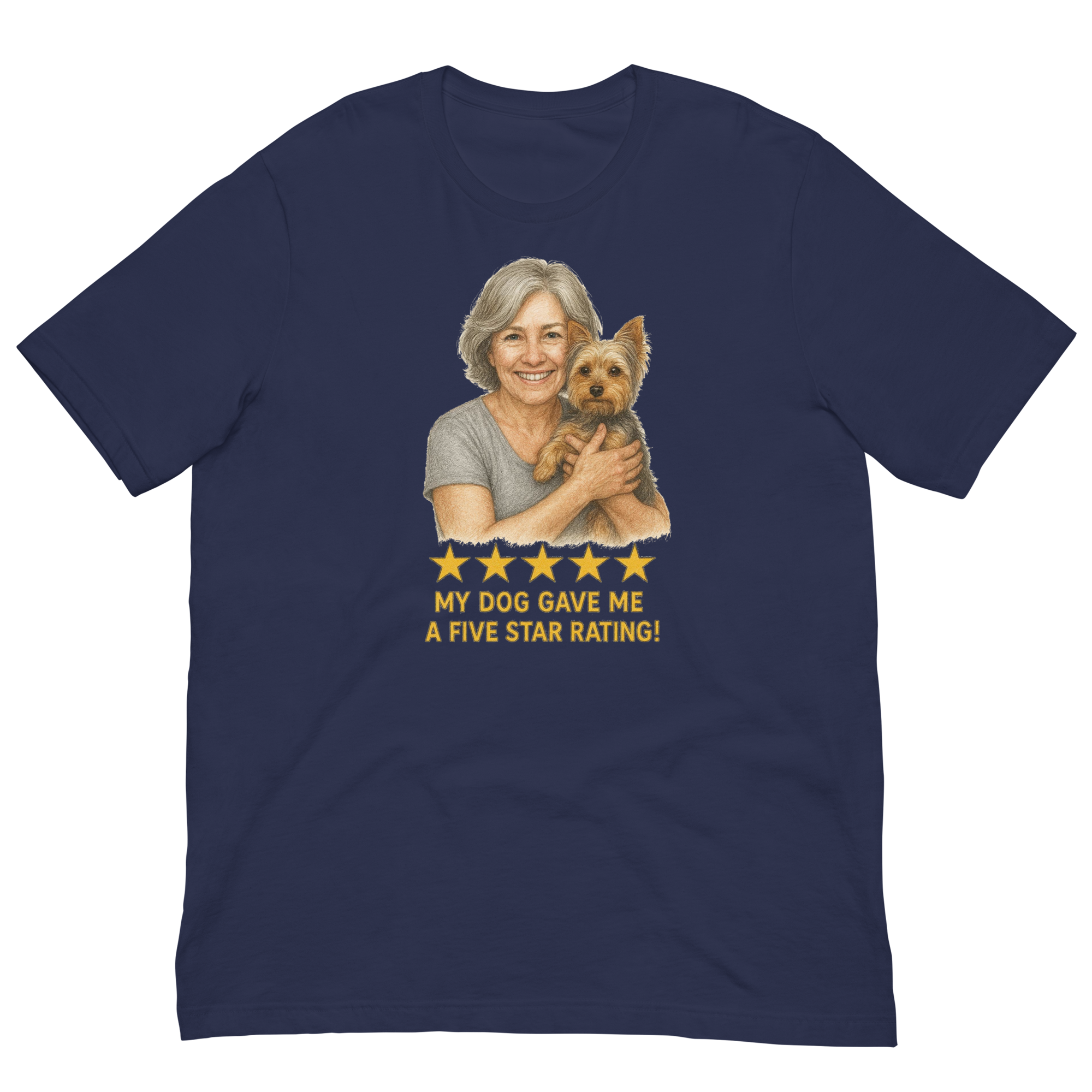 Salt & Pepper Woman with Yorkie graphic tee - navy