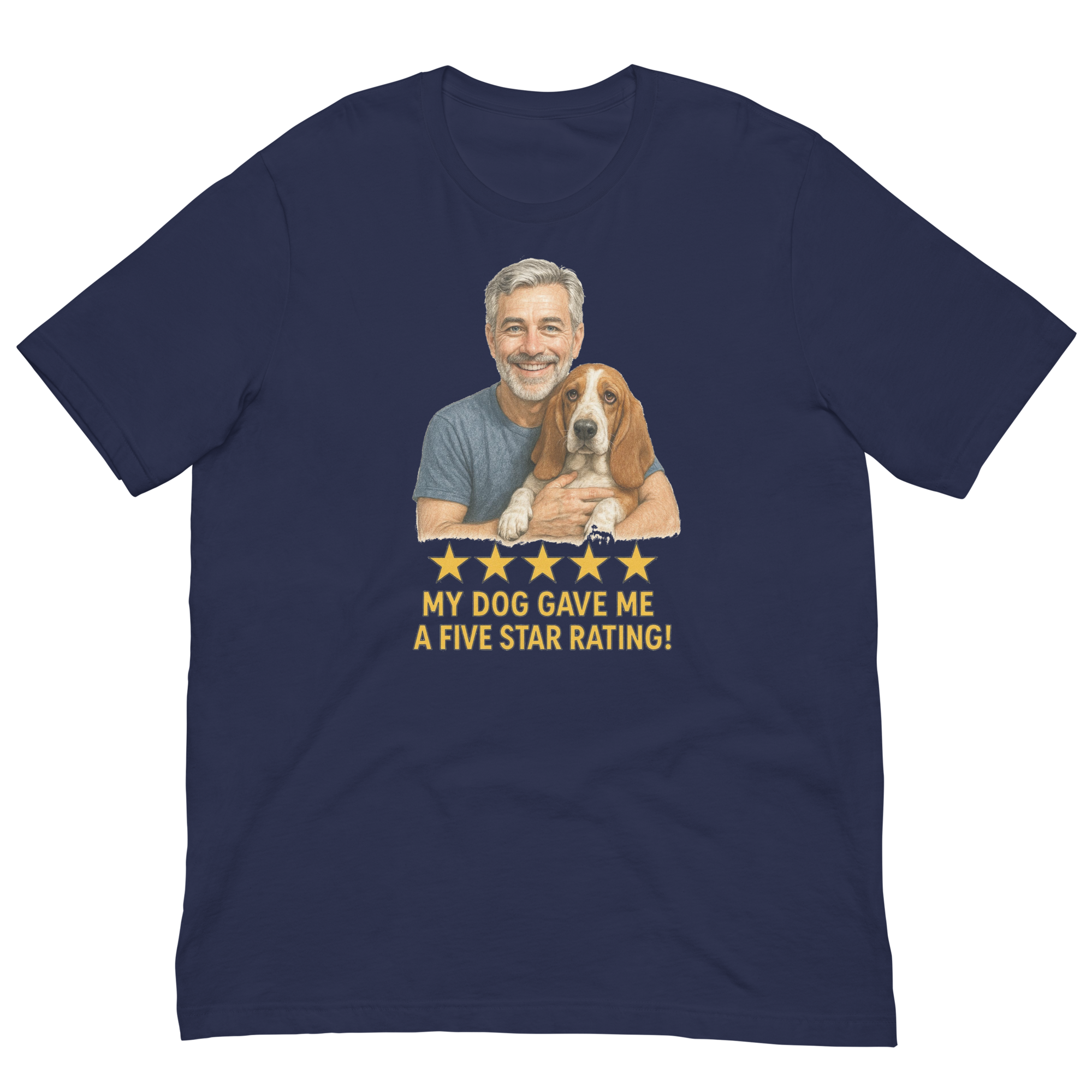 Salt & Pepper Man with Basset Hound graphic tee.
