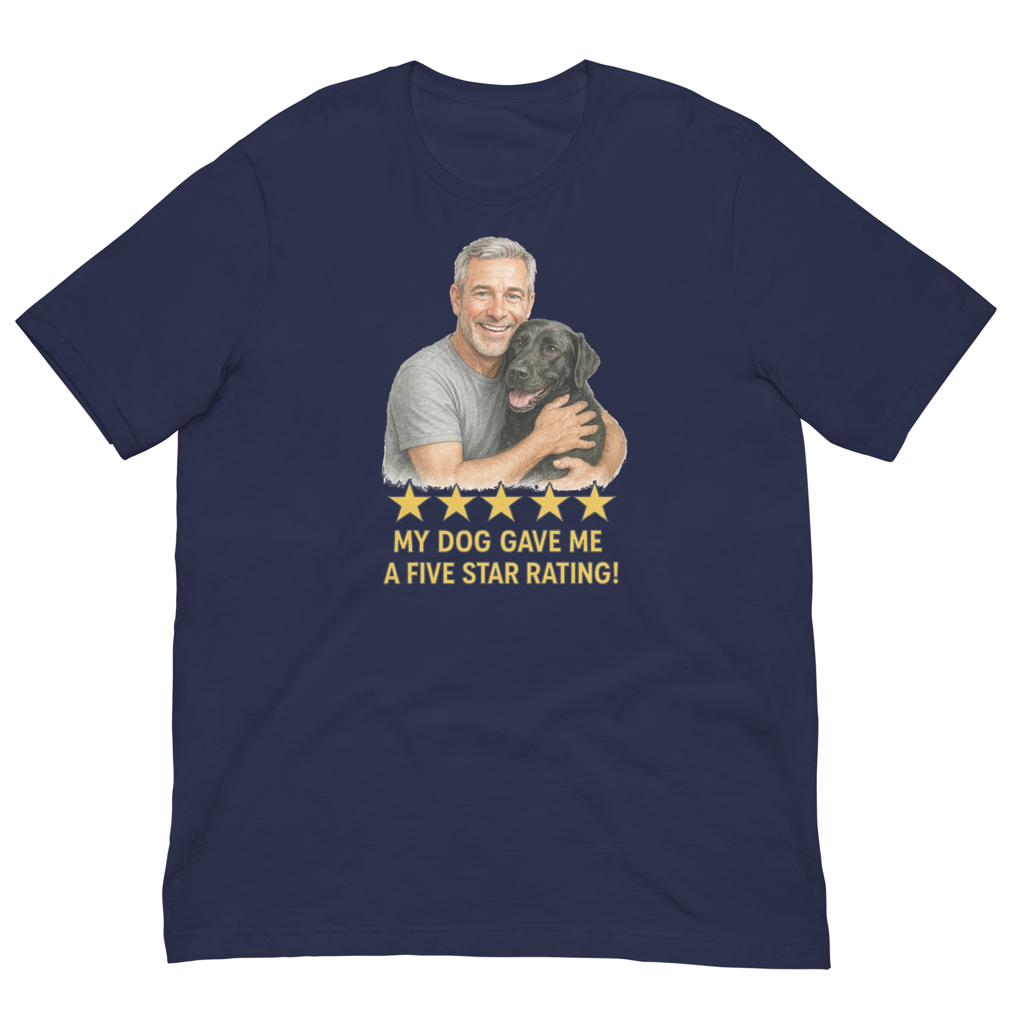 Salt & Pepper Man with Black Labrador graphic tee.
