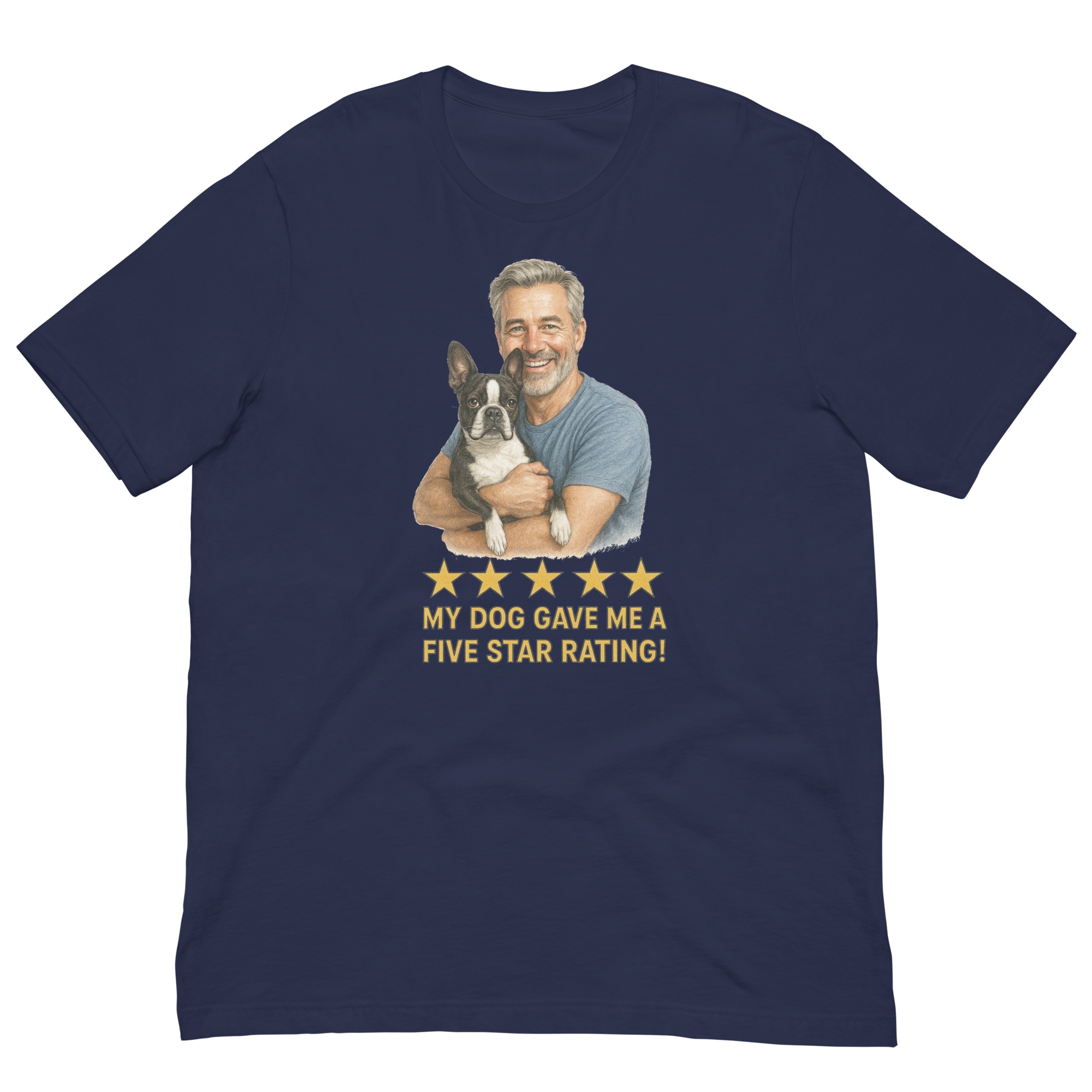 Salt & Pepper Man with Boston Terrier graphic tee.