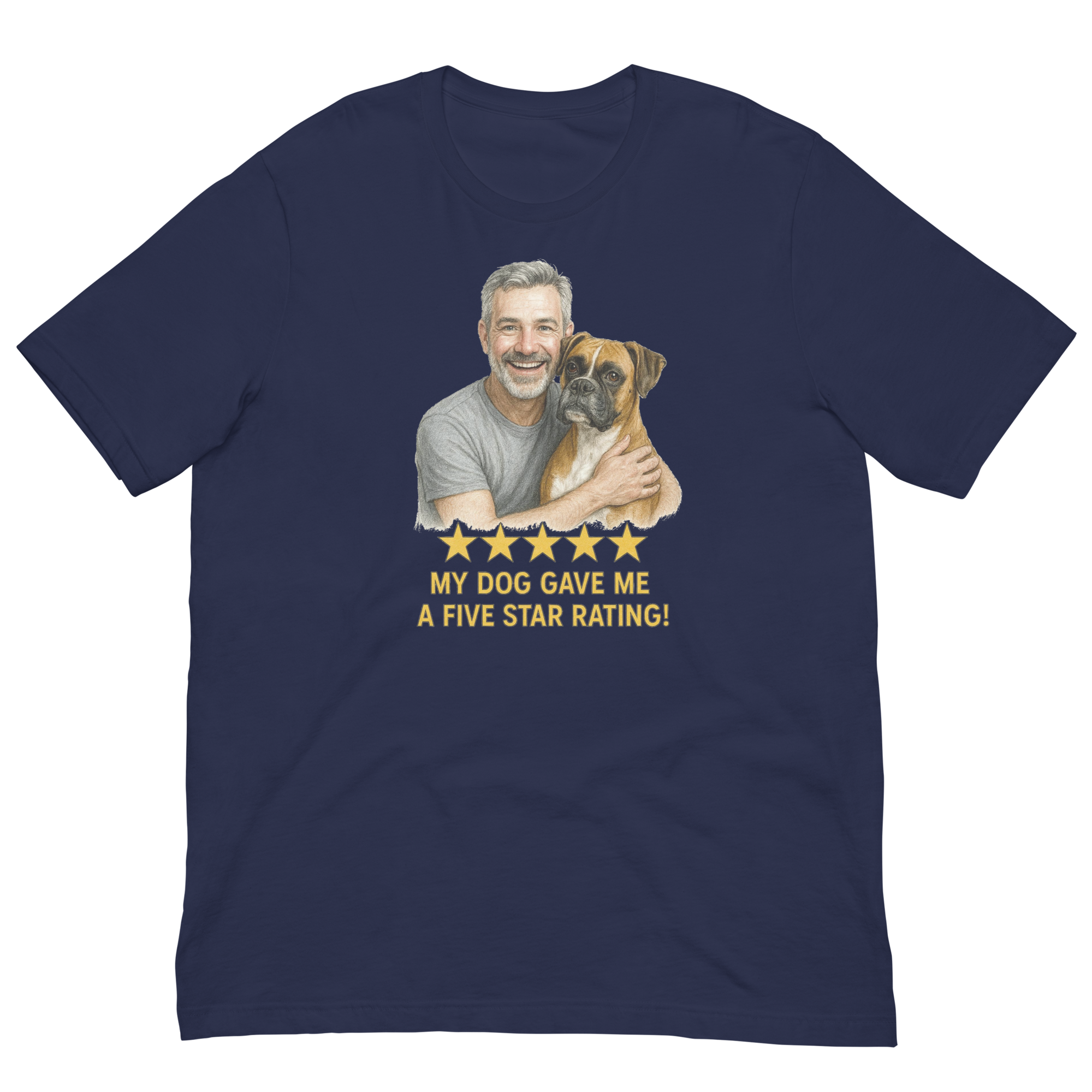 Salt & Pepper Man with Boxer graphic tee.