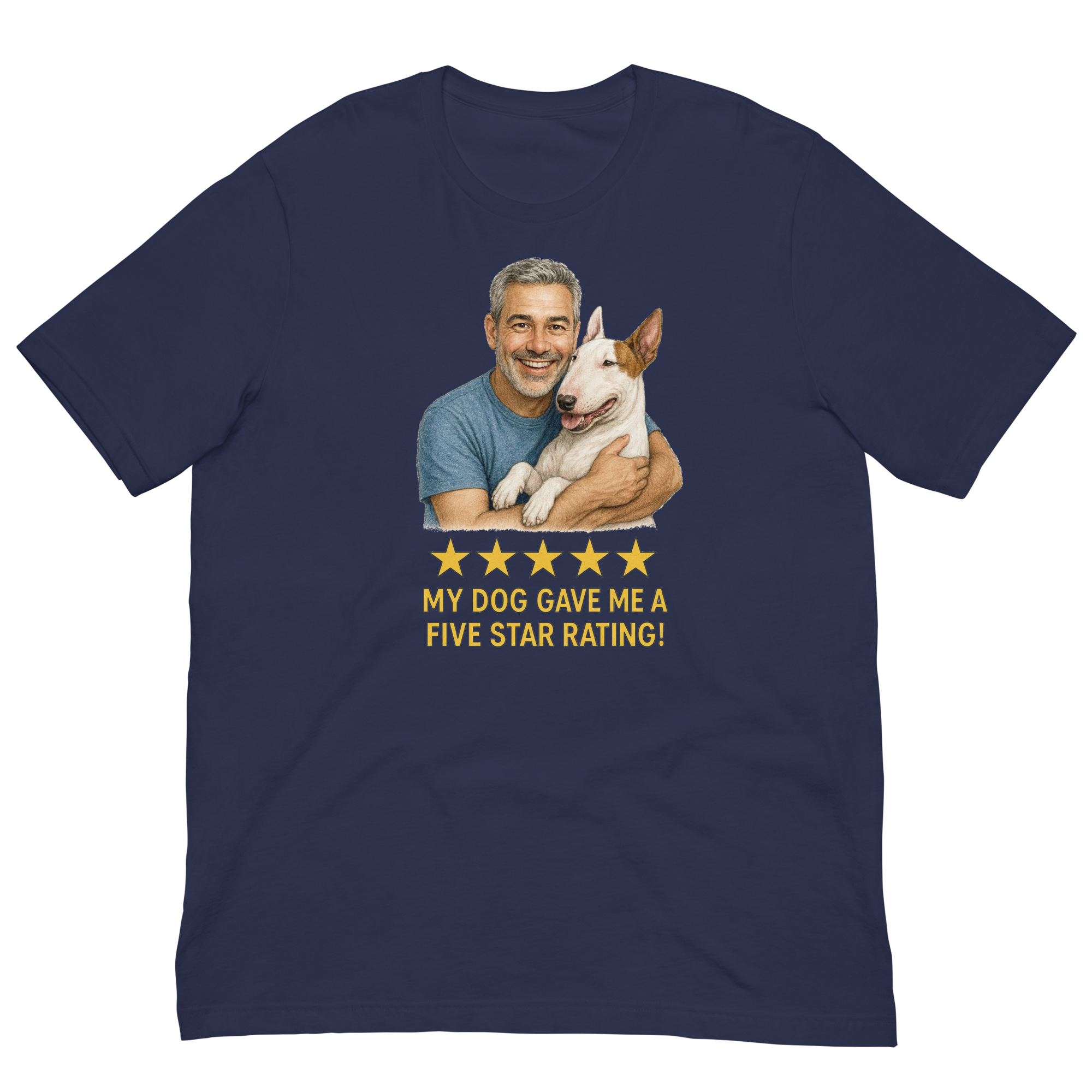 Salt & Pepper Man with Bull Terrier graphic tee.
