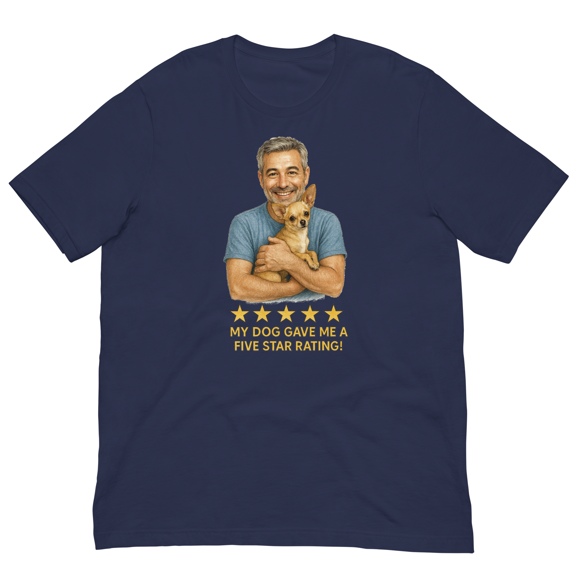 Salt & Pepper Man with Chihuahua graphic tee.