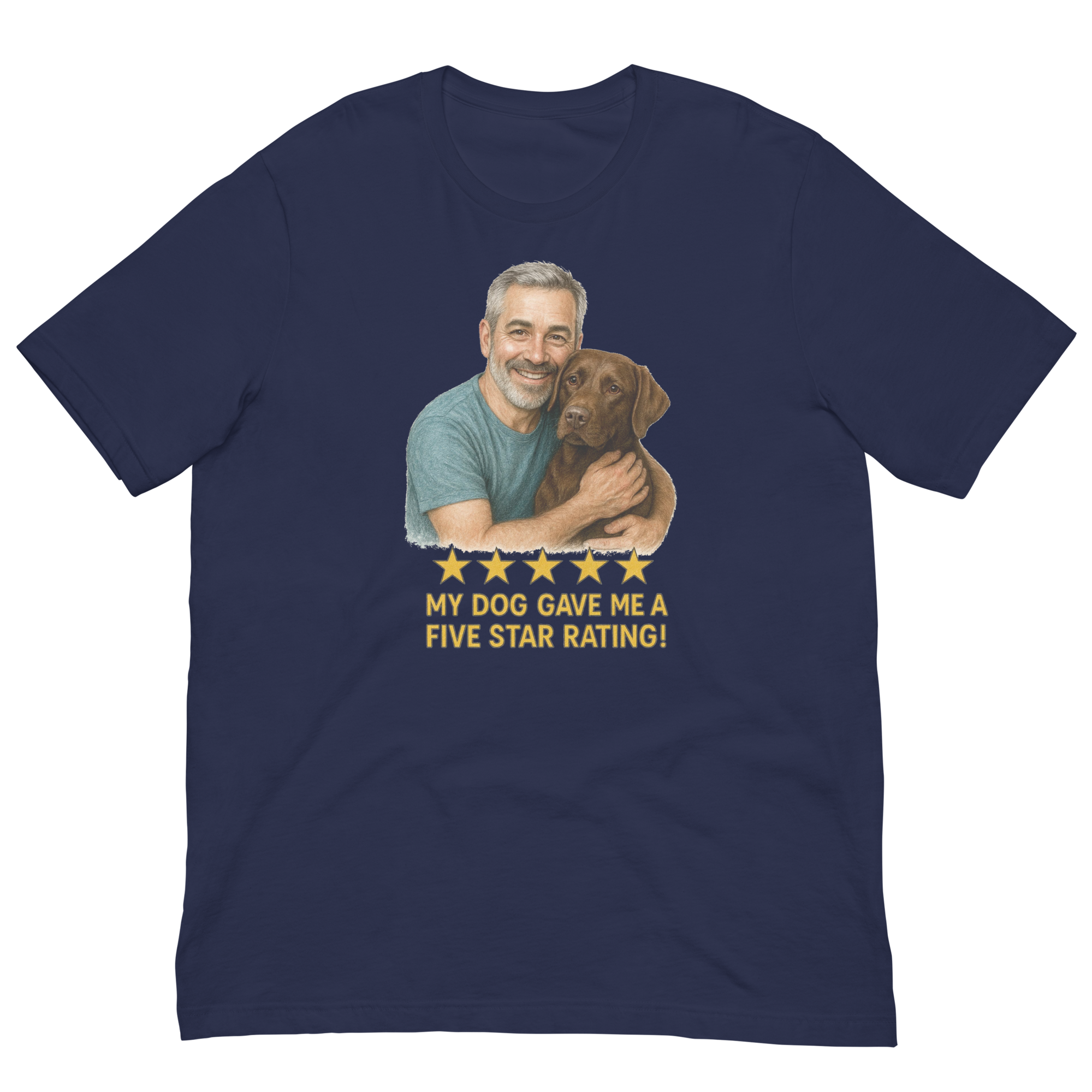 Salt & Pepper Man with Chocolate Labrador graphic tee.