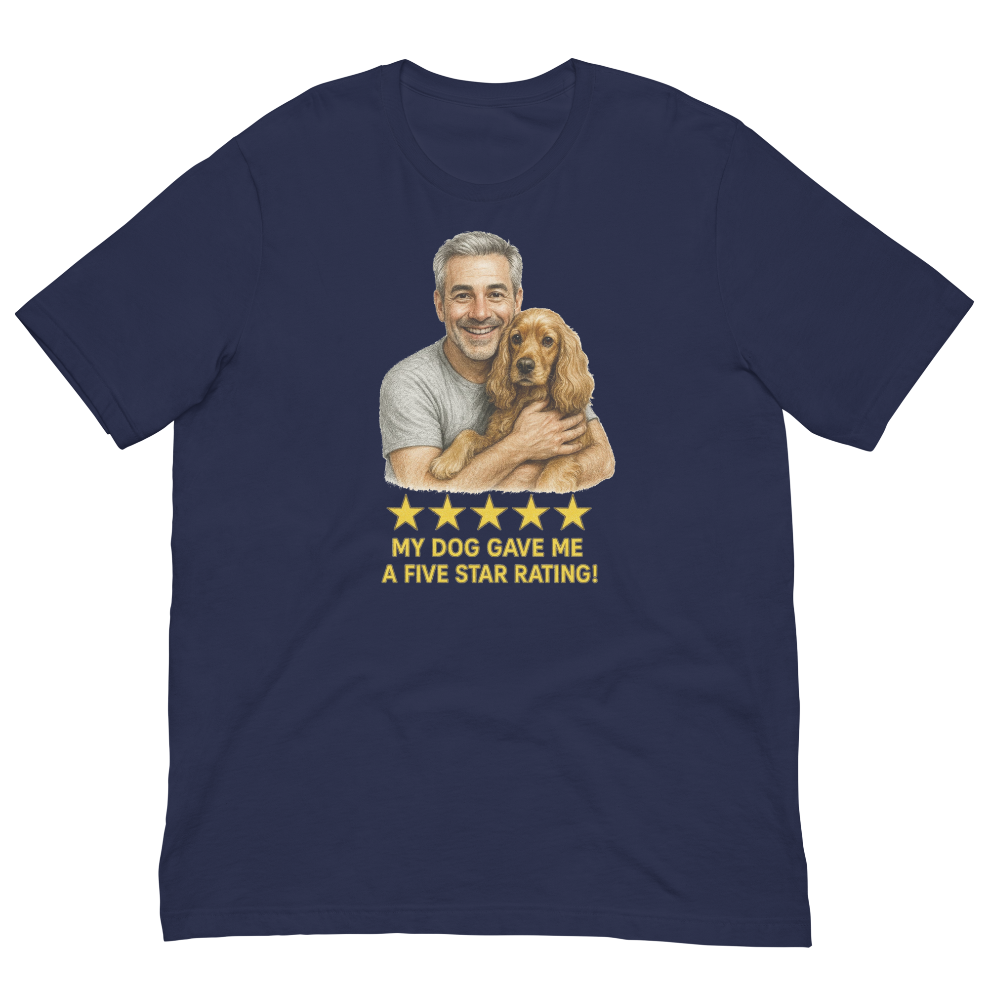 Salt & Pepper Man with Cocker Spaniel graphic tee.