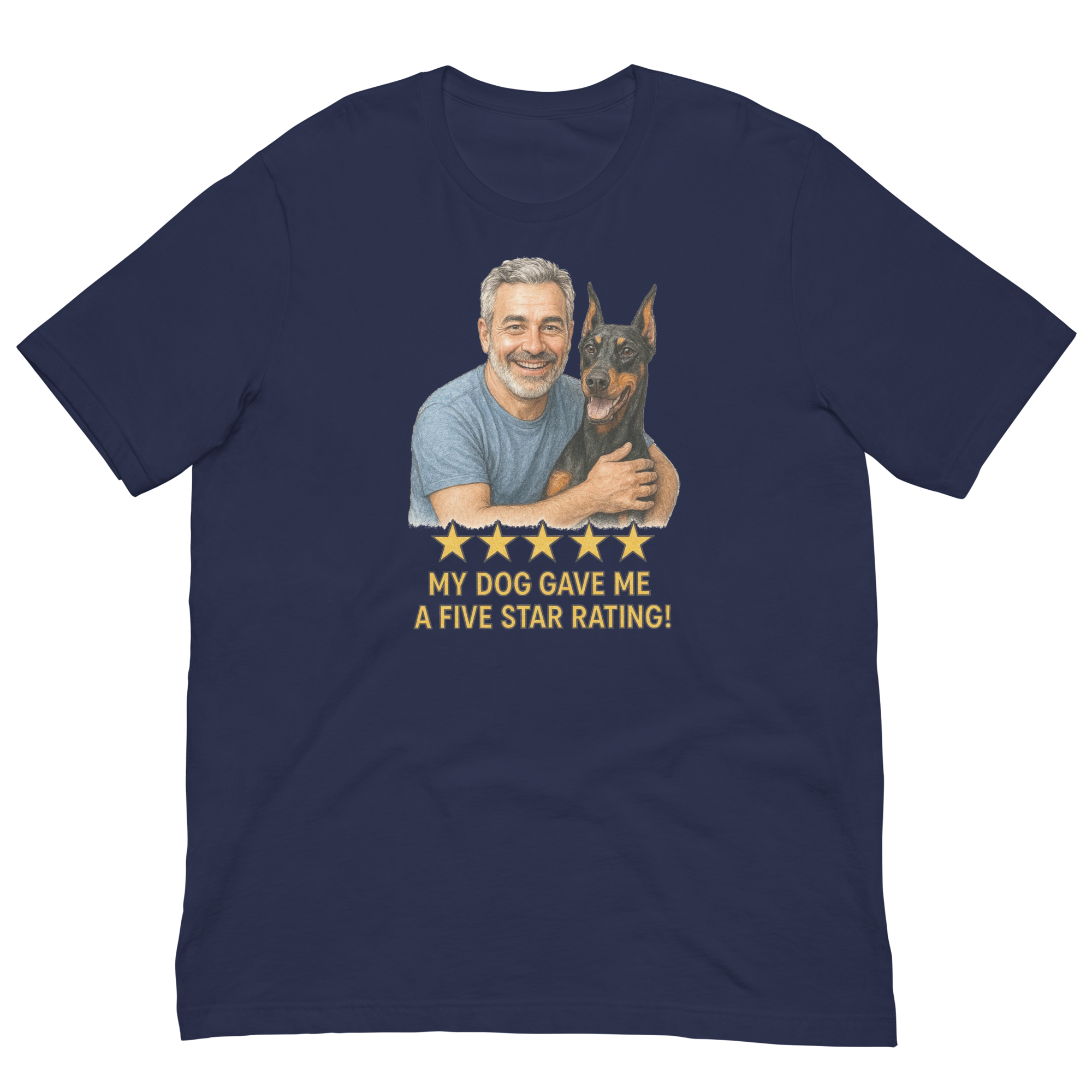 Salt & Pepper Man with Doberman Pinscher graphic tee.