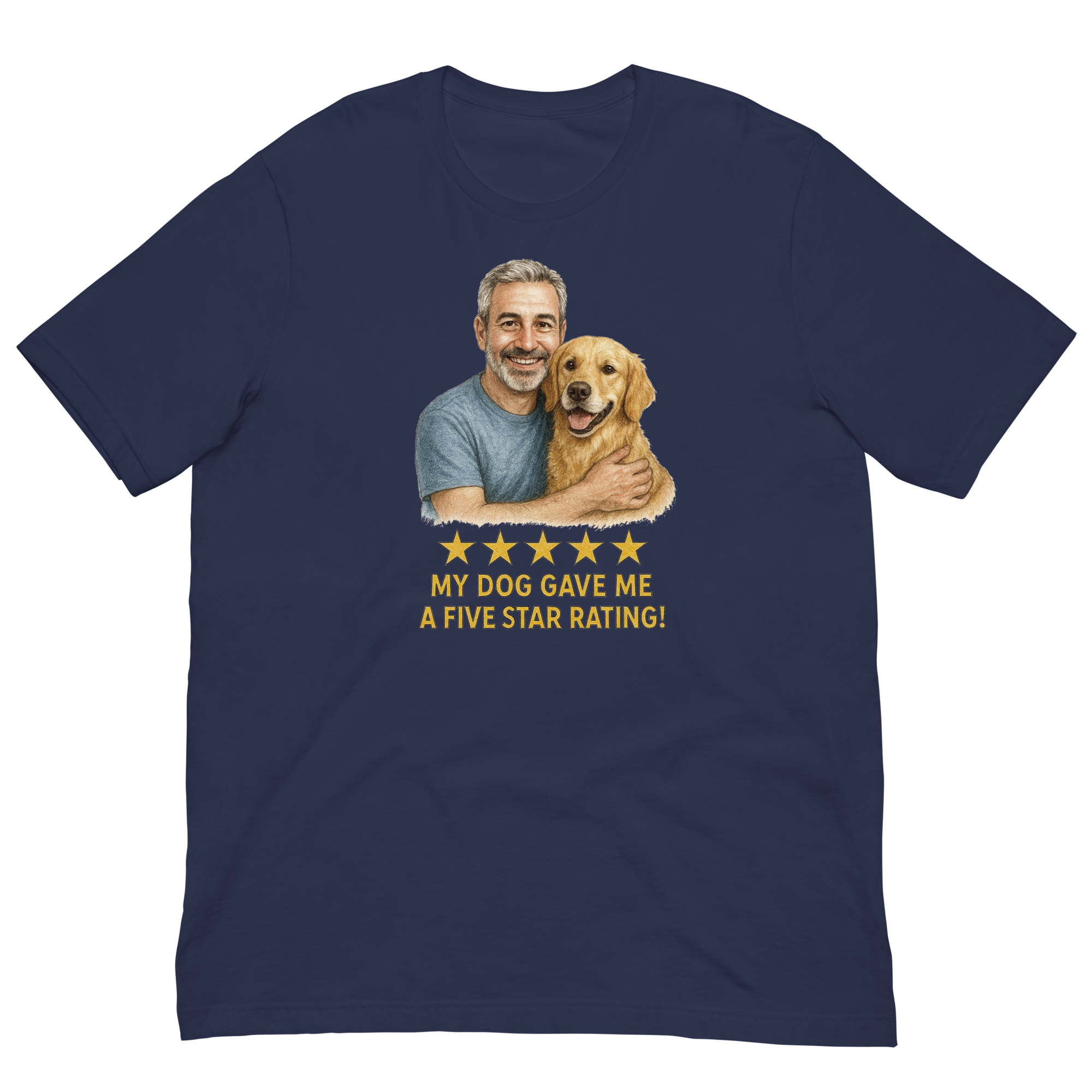 Salt & Pepper Man with Golden Retriever graphic tee.