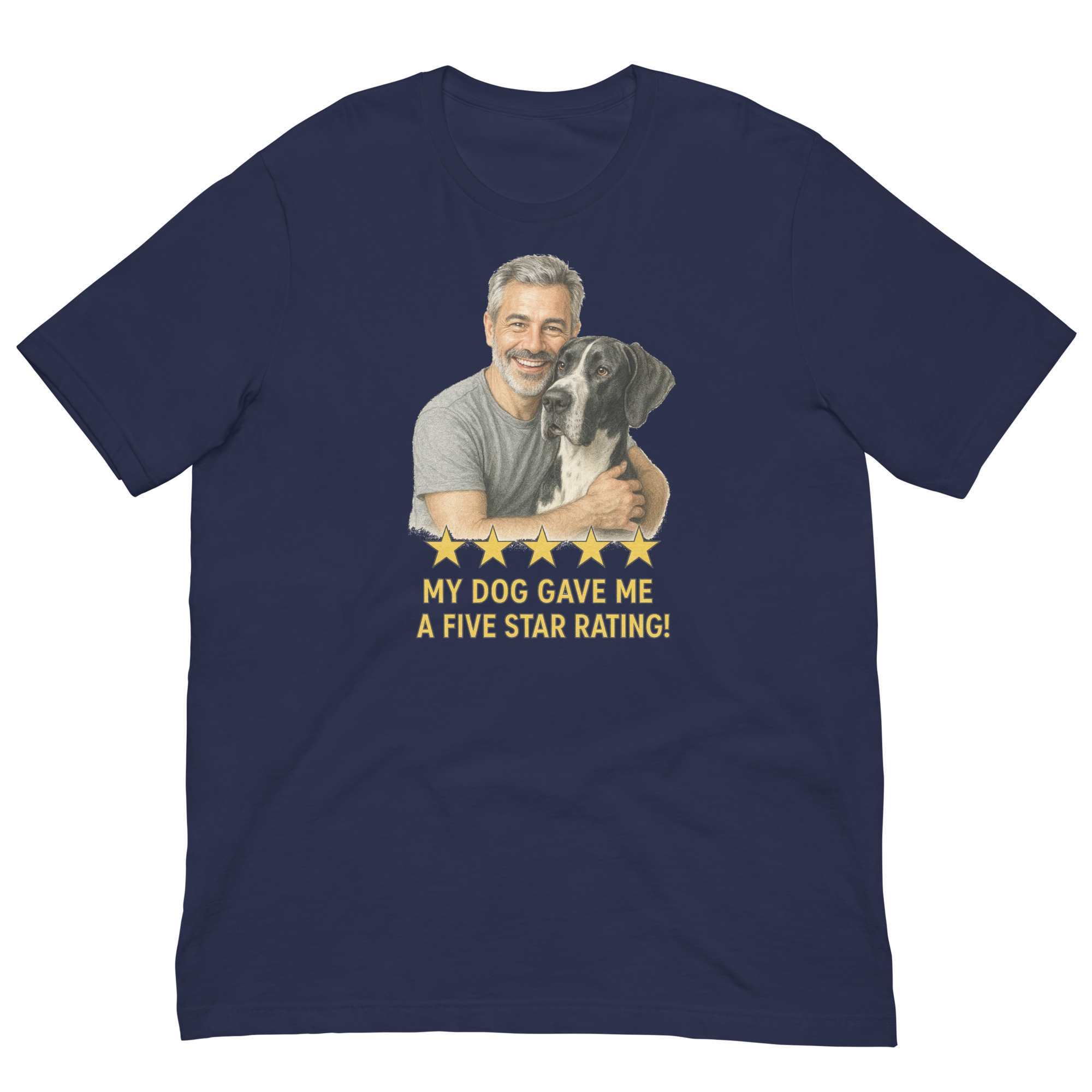 Salt & Pepper Man with Great Dane graphic tee.
