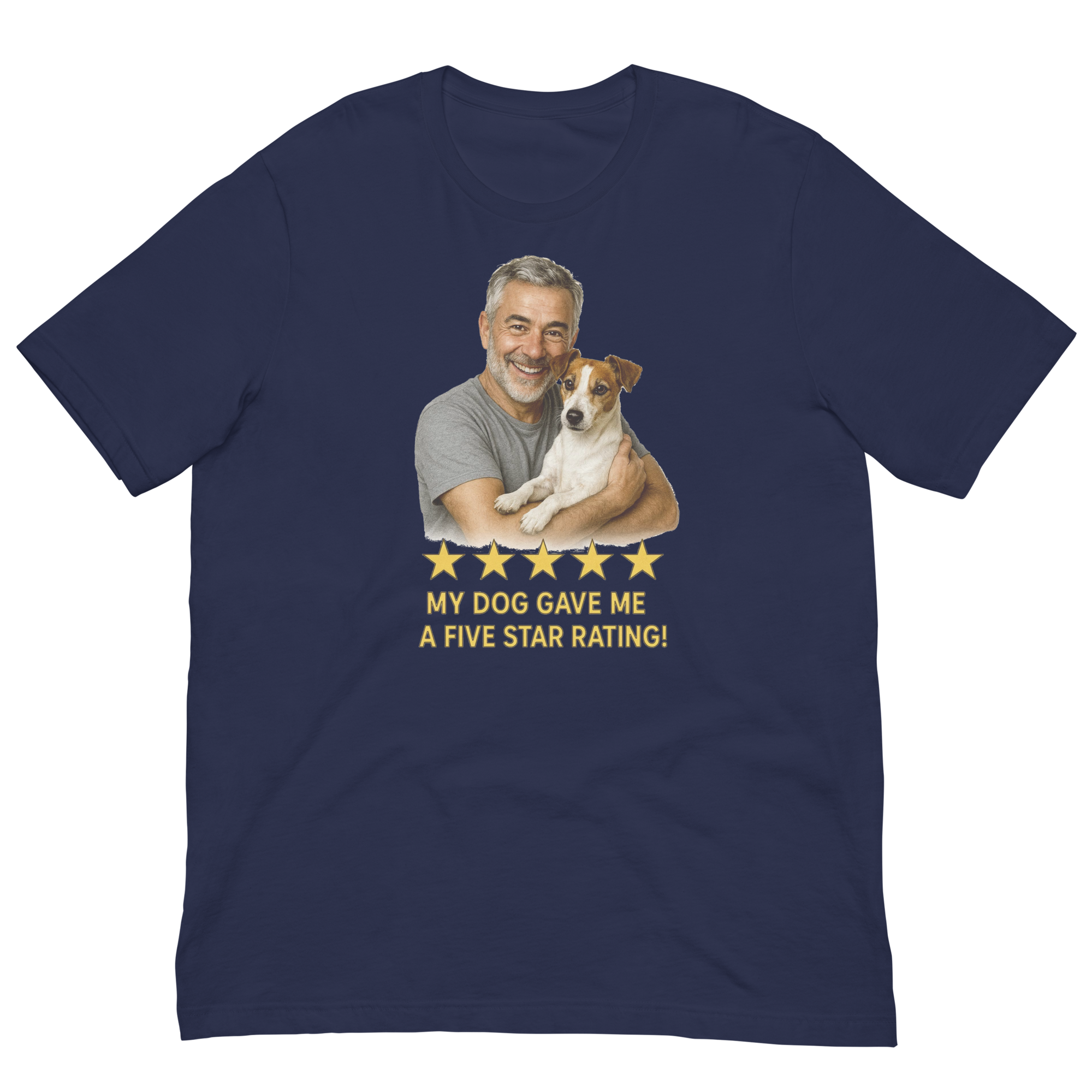 Salt & Pepper Man with Jack Russell Terrier graphic tee.