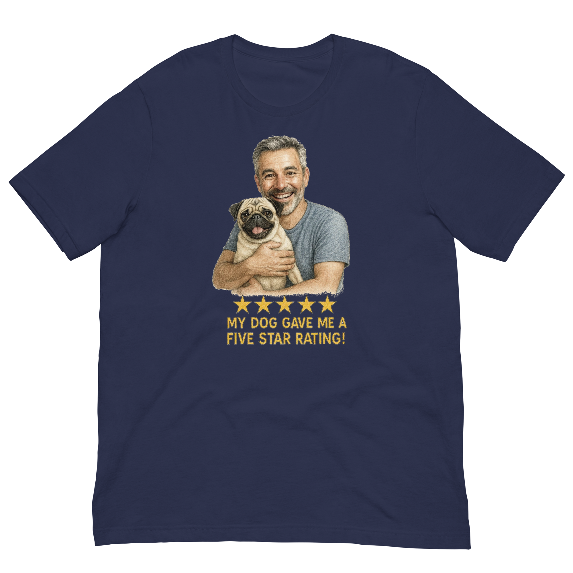 Salt & Pepper Man with Pug graphic tee.