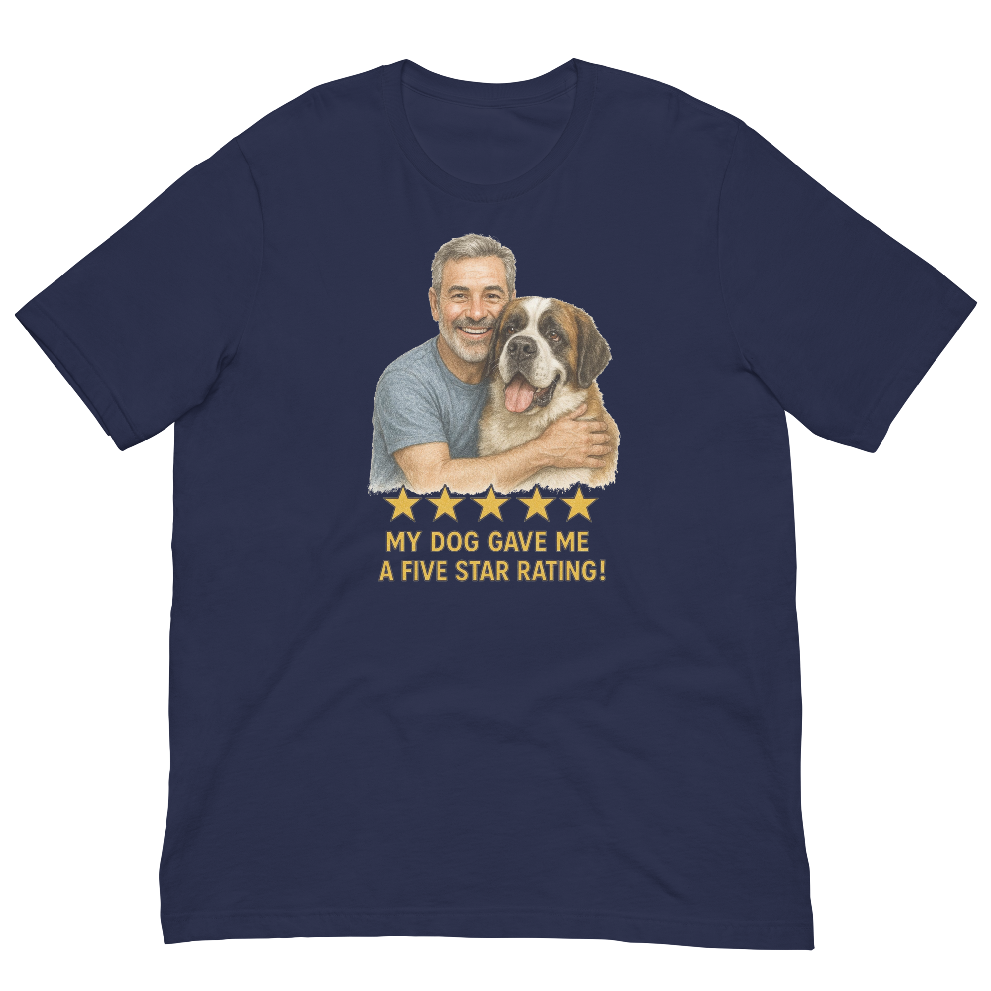 Salt & Pepper Man with Saint Bernard graphic tee.