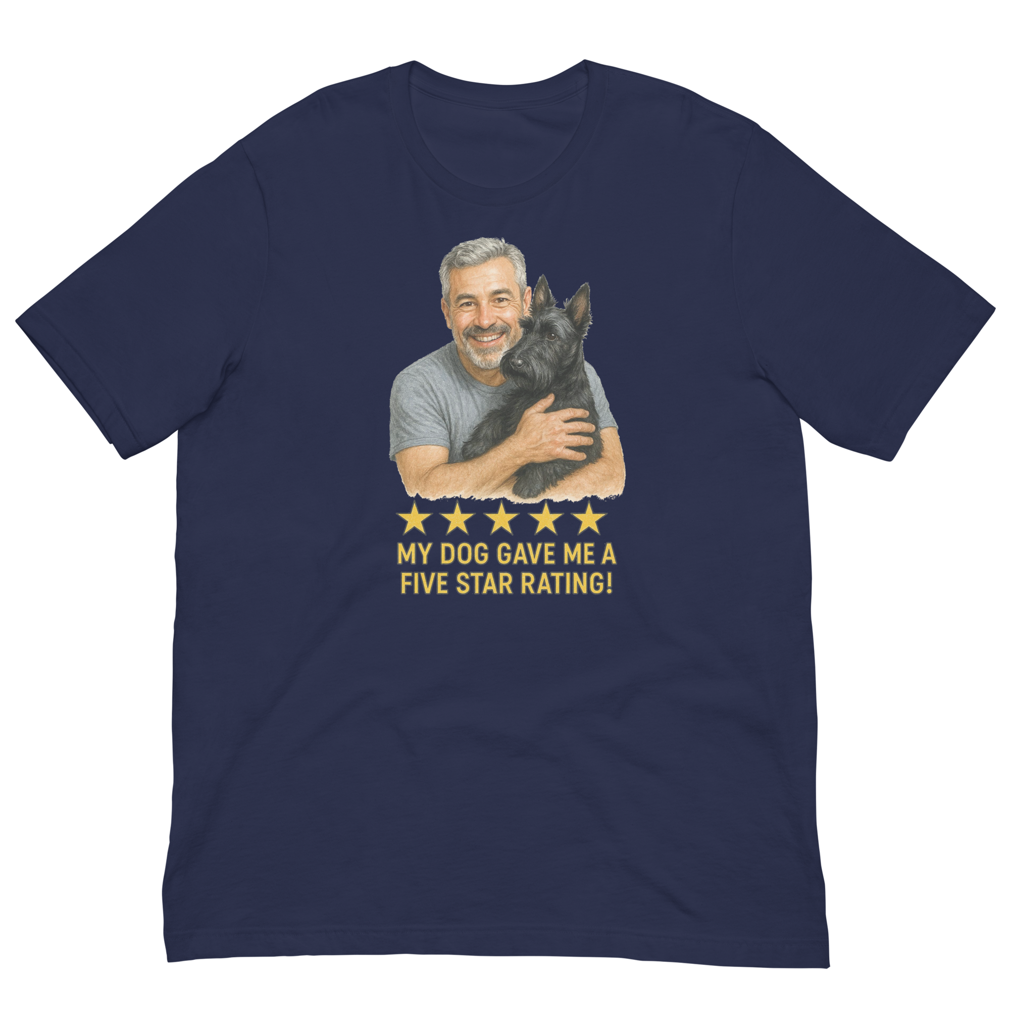 Salt & Pepper Man with Scottie graphic tee.