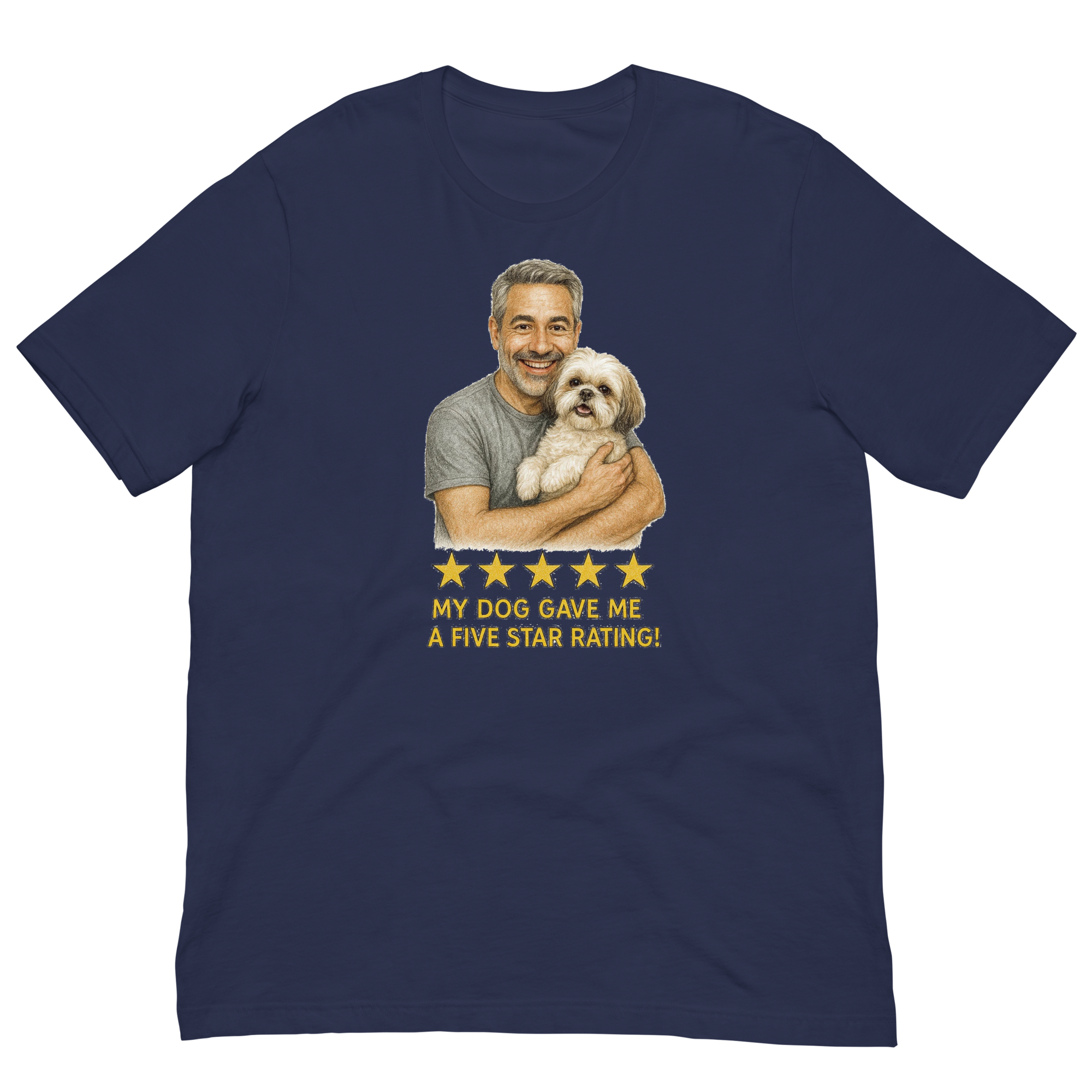 Salt & Pepper Man with Shih Tzu graphic tee.