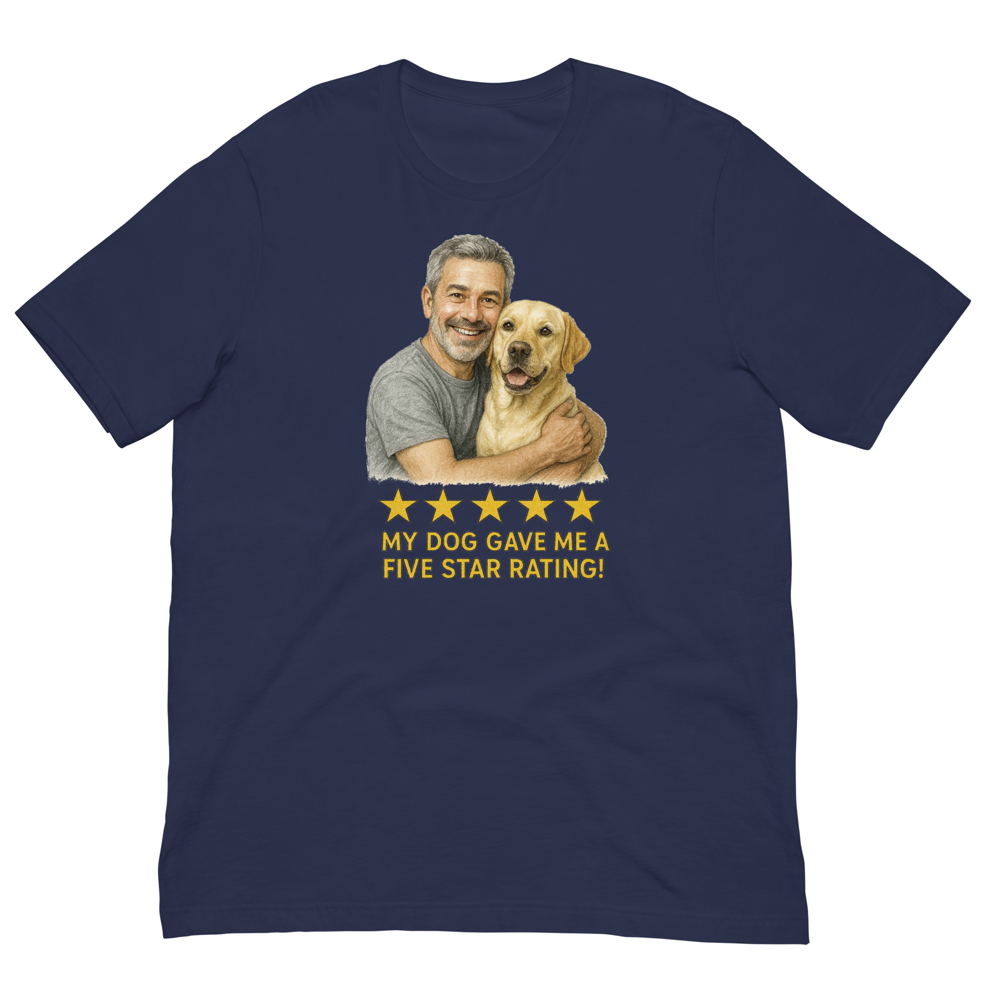 Salt & Pepper Man with Yellow Labrador graphic tee.