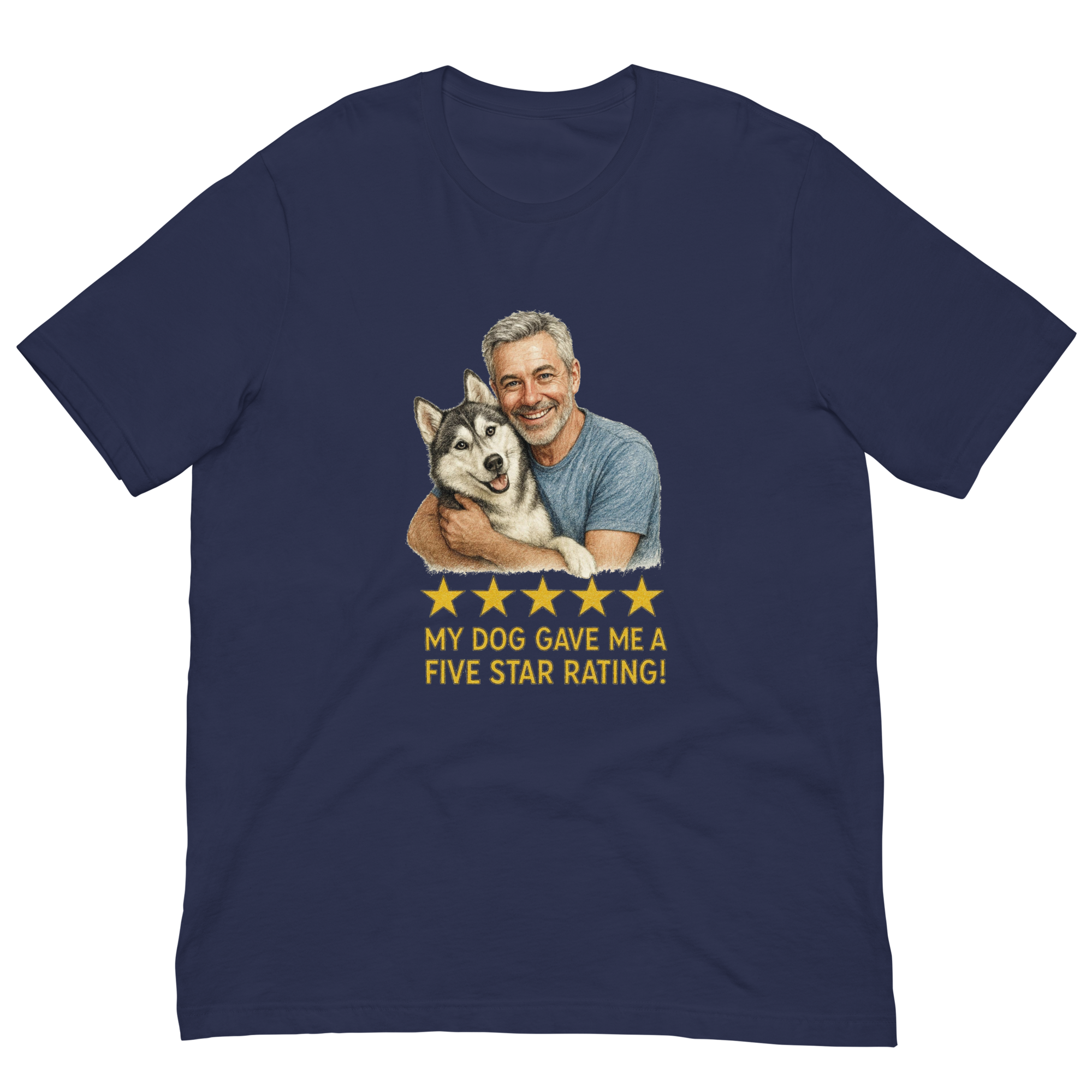 Salt & Pepper Man with Alaskan Husky graphic tee.