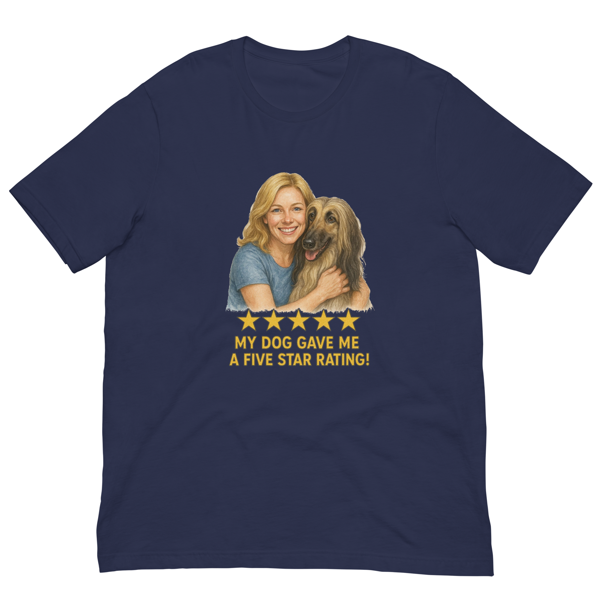 Blonde Woman with Afghan Hound graphic tee - navy