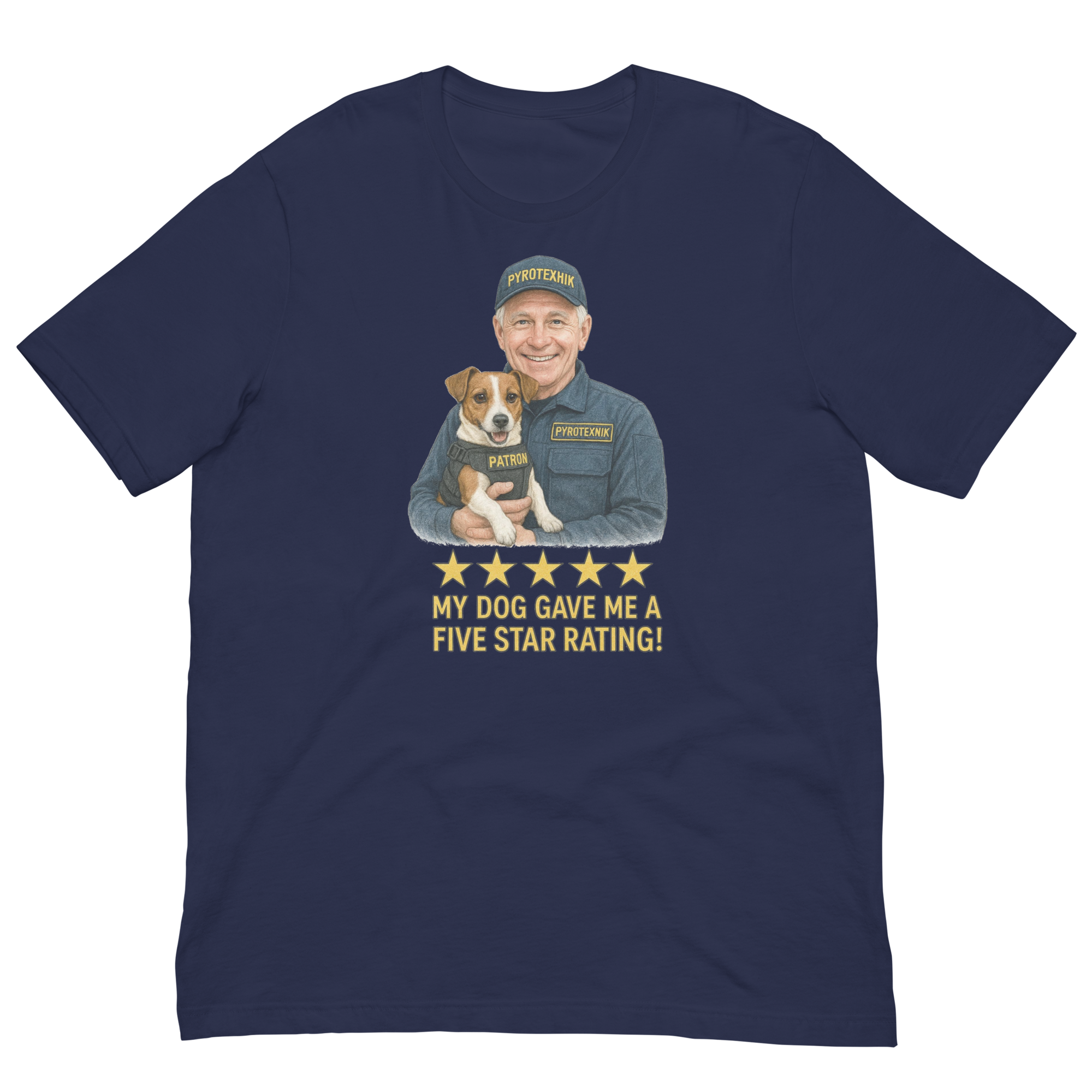 White Hair Man with Patron graphic tee.