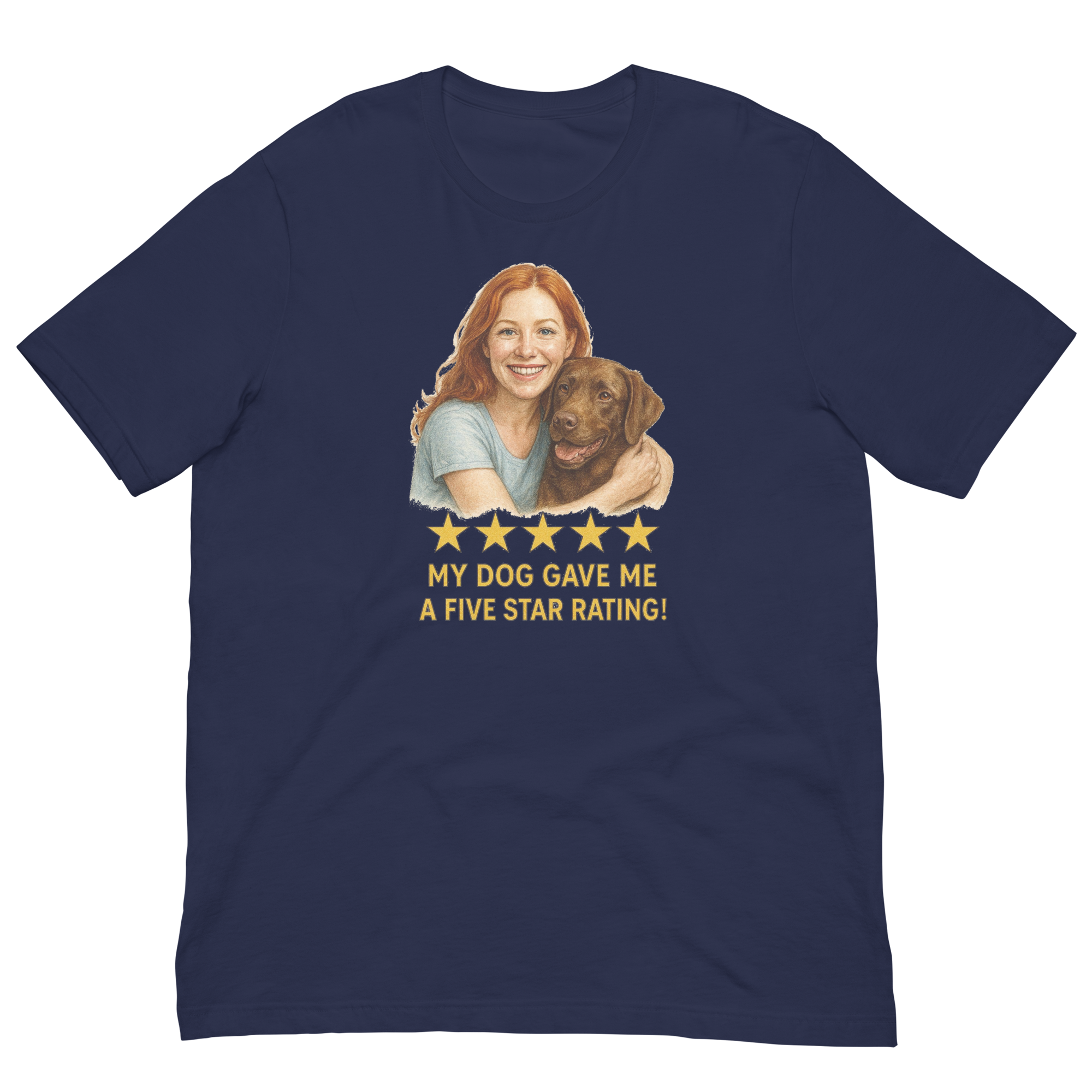 Red Hair Woman with Cocker Spaniel graphic tee.