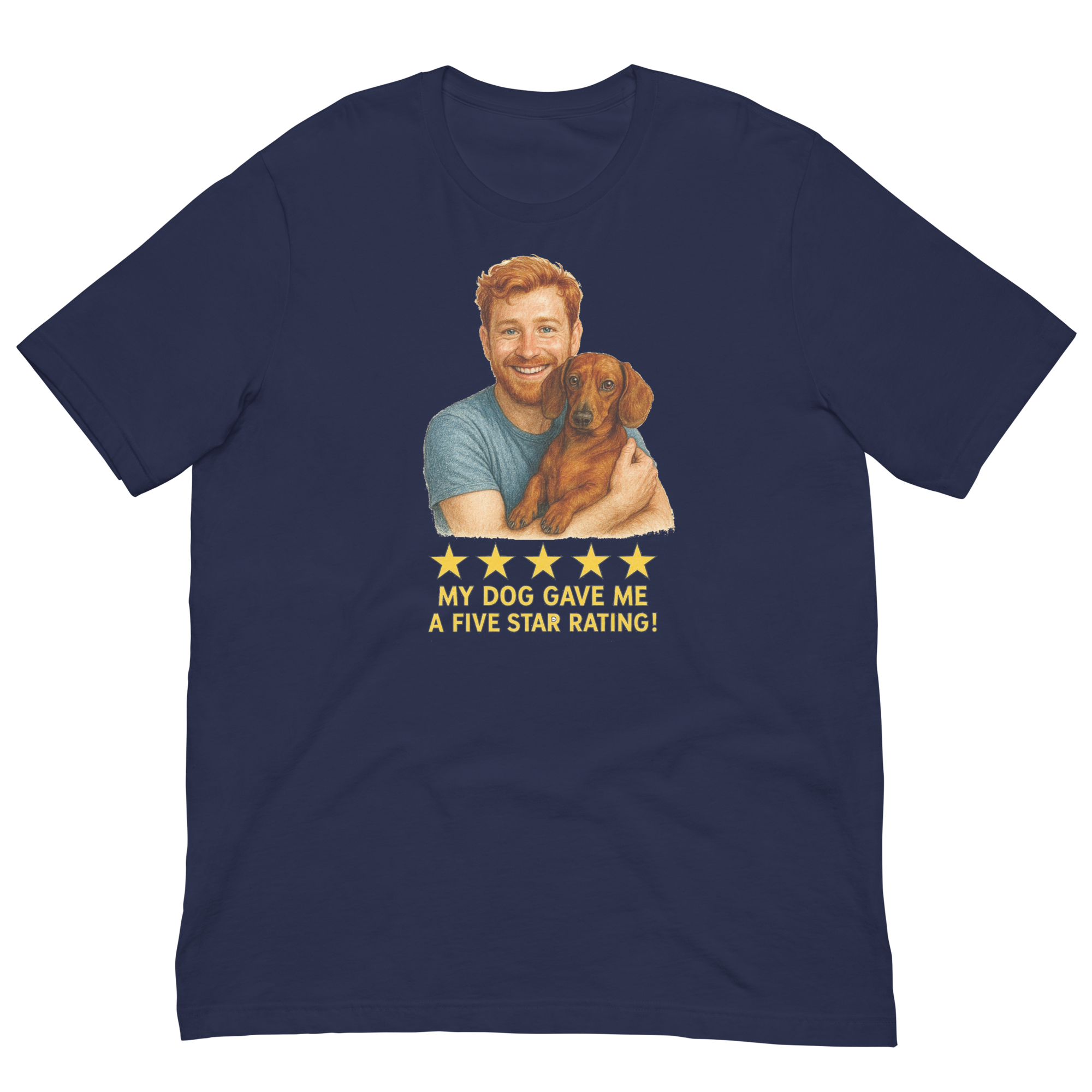 Red Hair Man with Dachshund graphic tee.