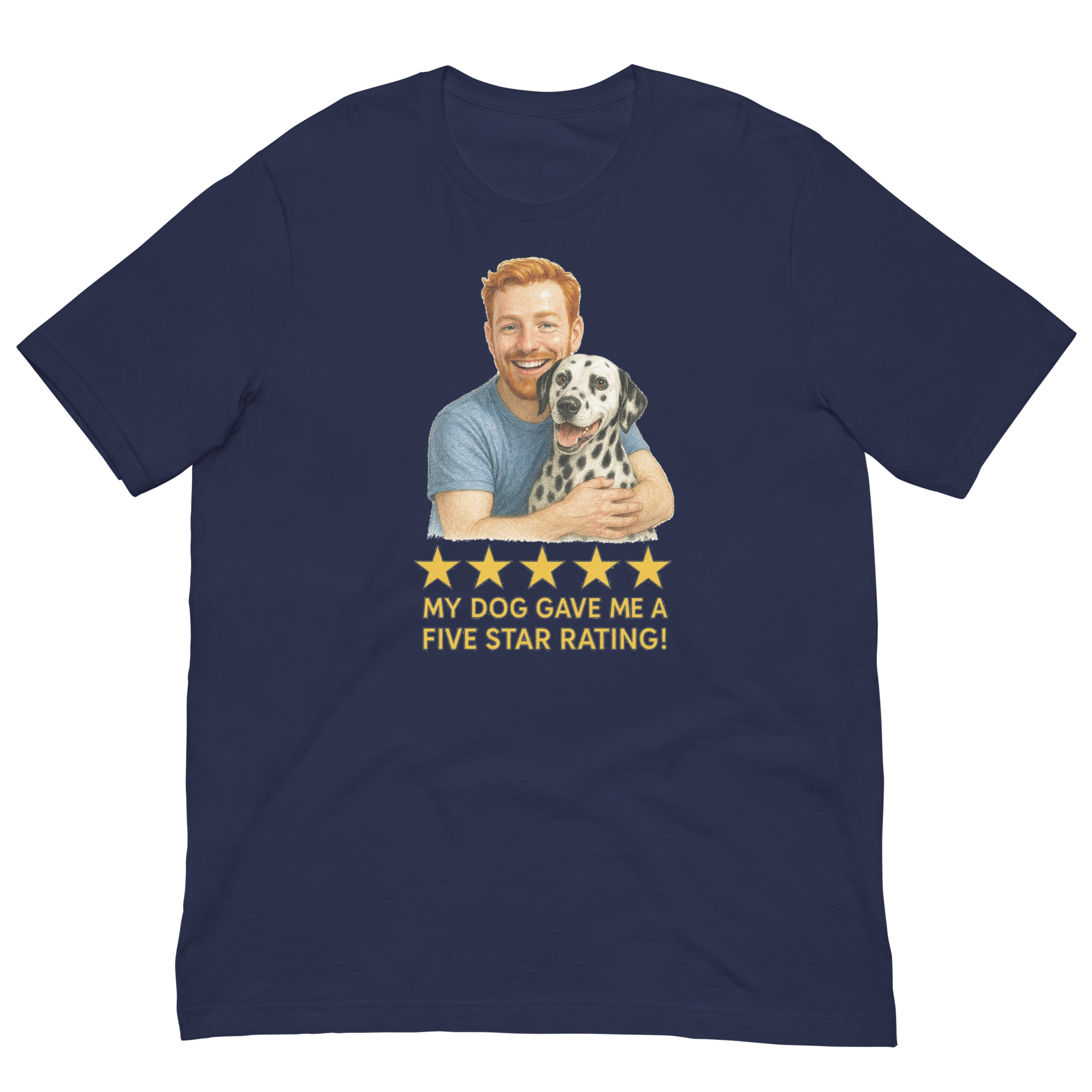 Red Hair Man with Dalmatian graphic tee.